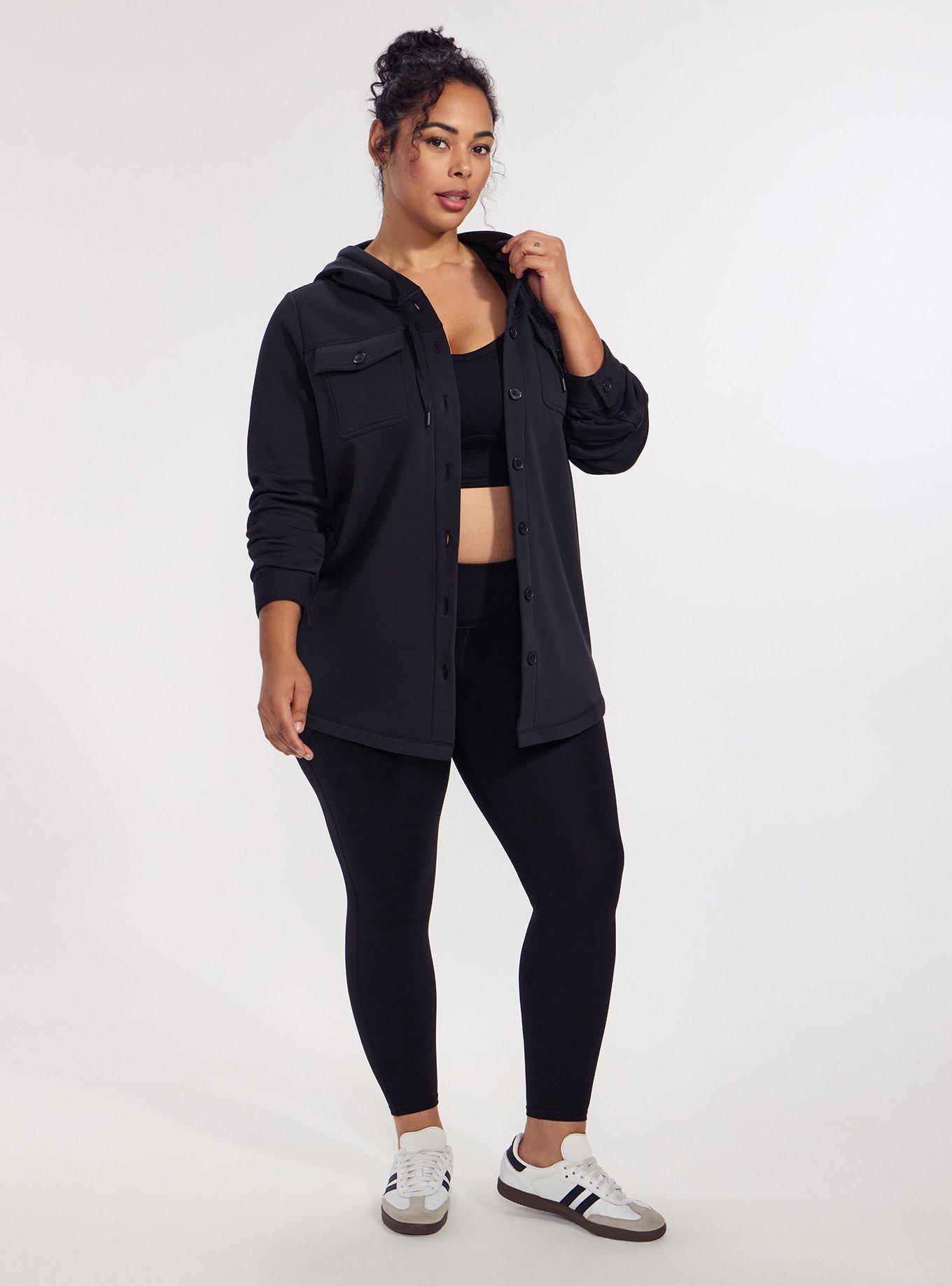 TRU Brushed Fleece Active Hooded Shacket, DEEP BLACK, alternate