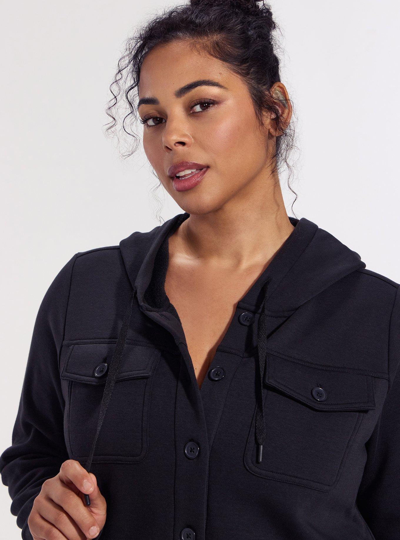 TRU Brushed Fleece Active Hooded Shacket, DEEP BLACK, alternate