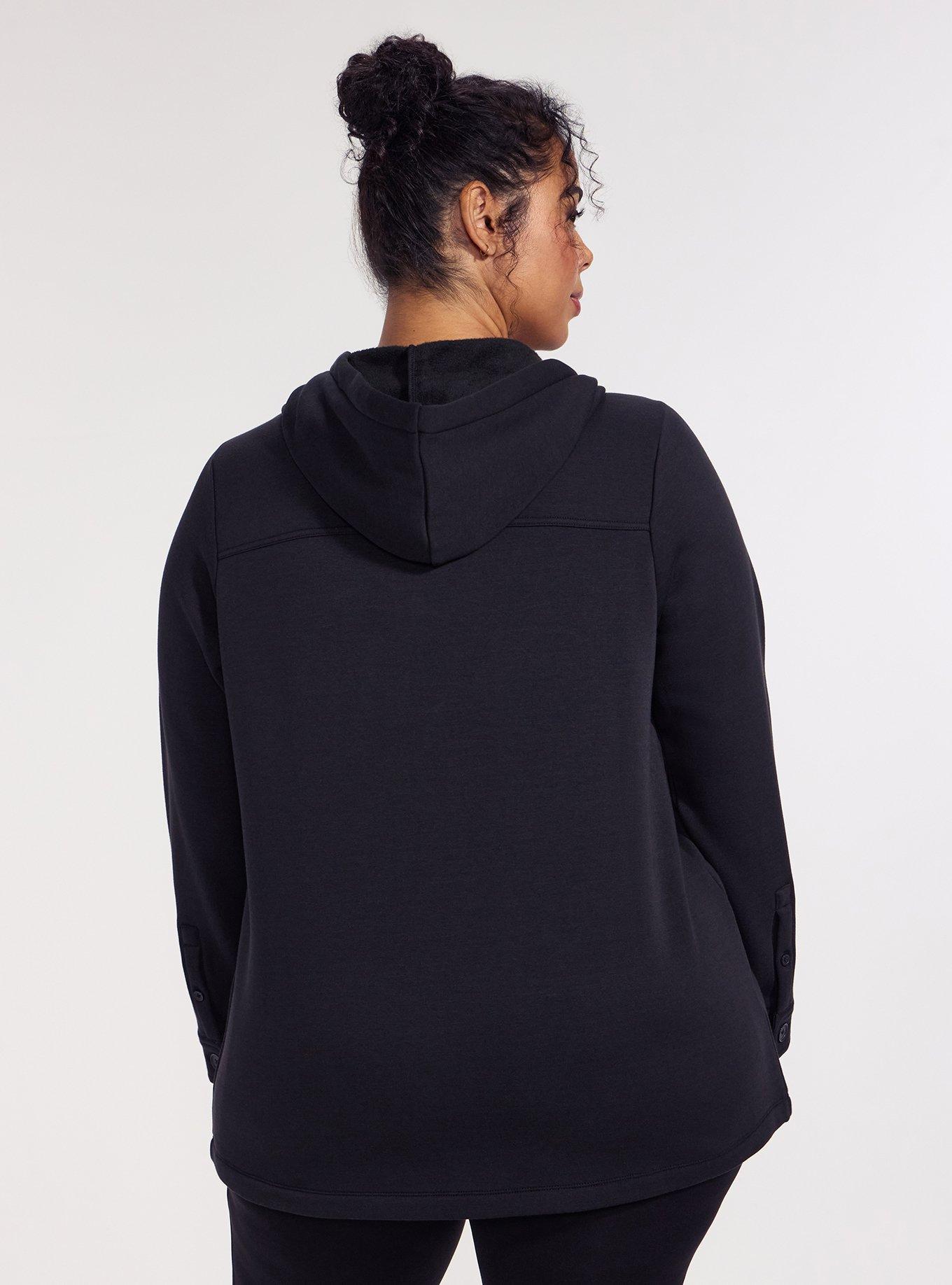TRU Brushed Fleece Active Hooded Shacket, DEEP BLACK, alternate