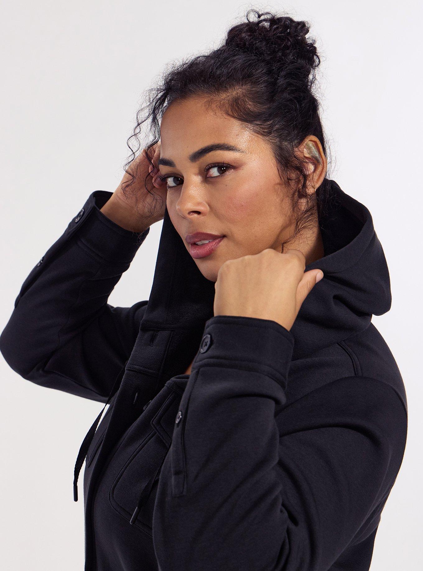 TRU Brushed Fleece Active Hooded Shacket, DEEP BLACK, alternate