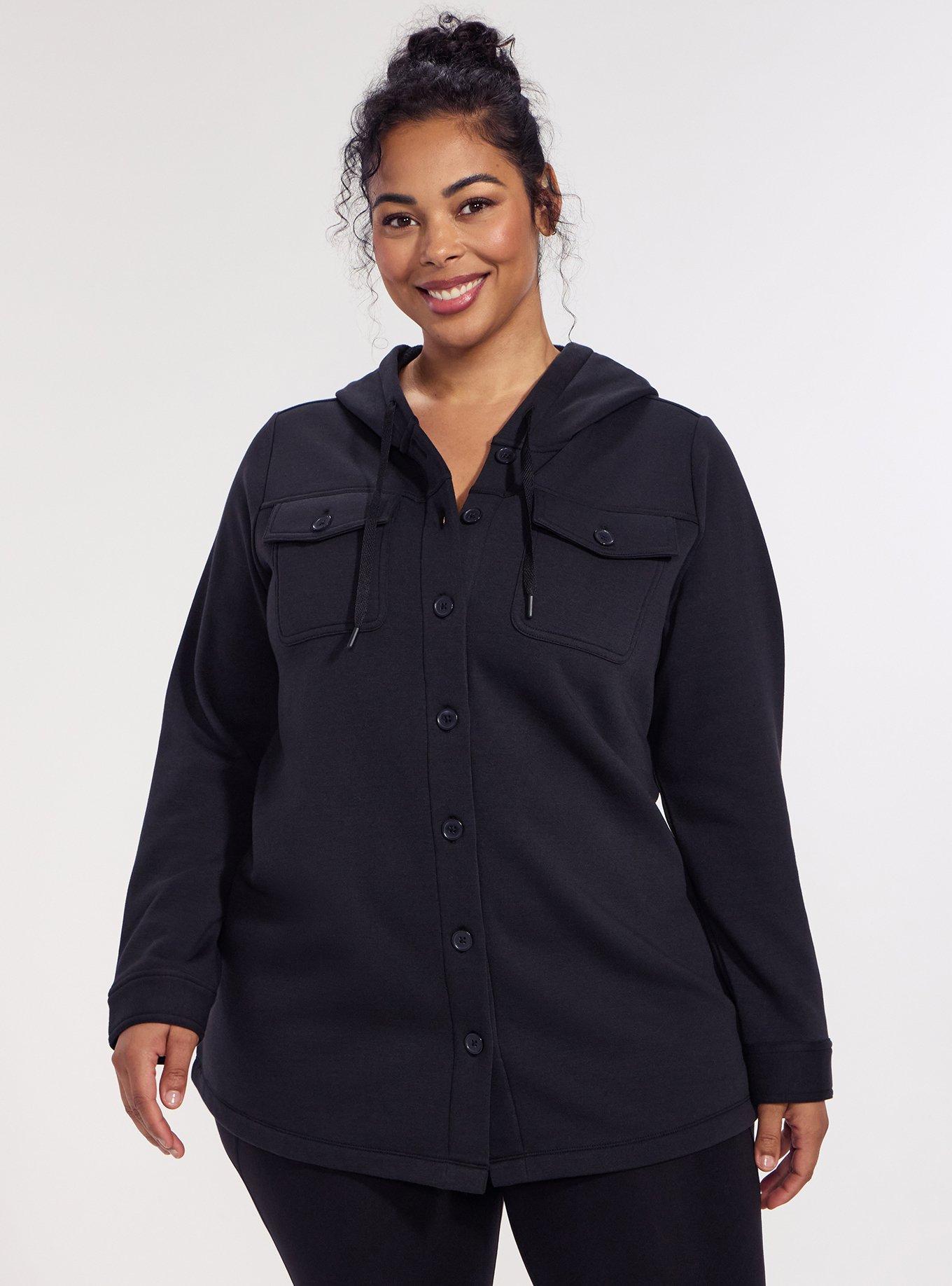 TRU Brushed Fleece Active Hooded Shacket, DEEP BLACK, hi-res