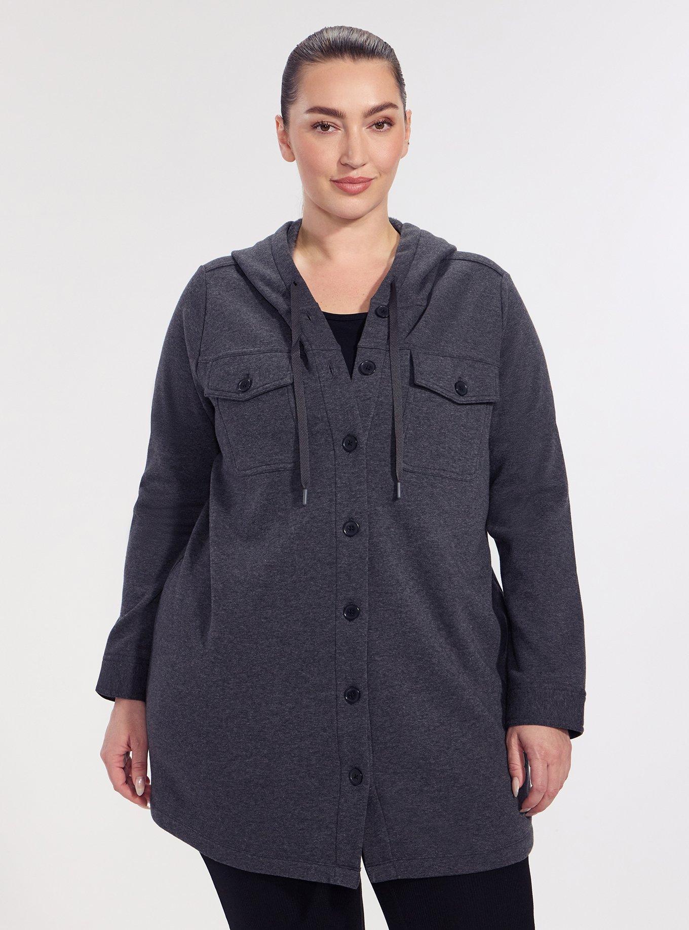 TRU Brushed Fleece Active Hooded Shacket, CHARCOAL HEATHER, alternate