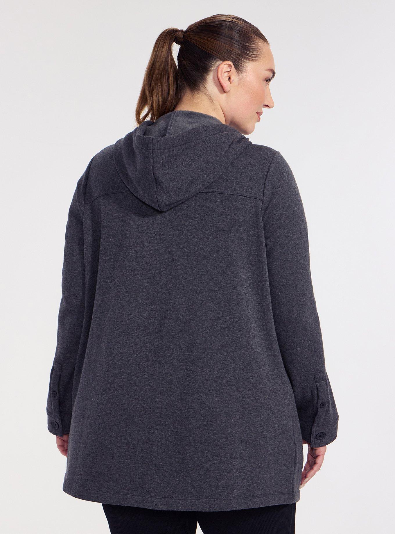 TRU Brushed Fleece Active Hooded Shacket, CHARCOAL HEATHER, alternate