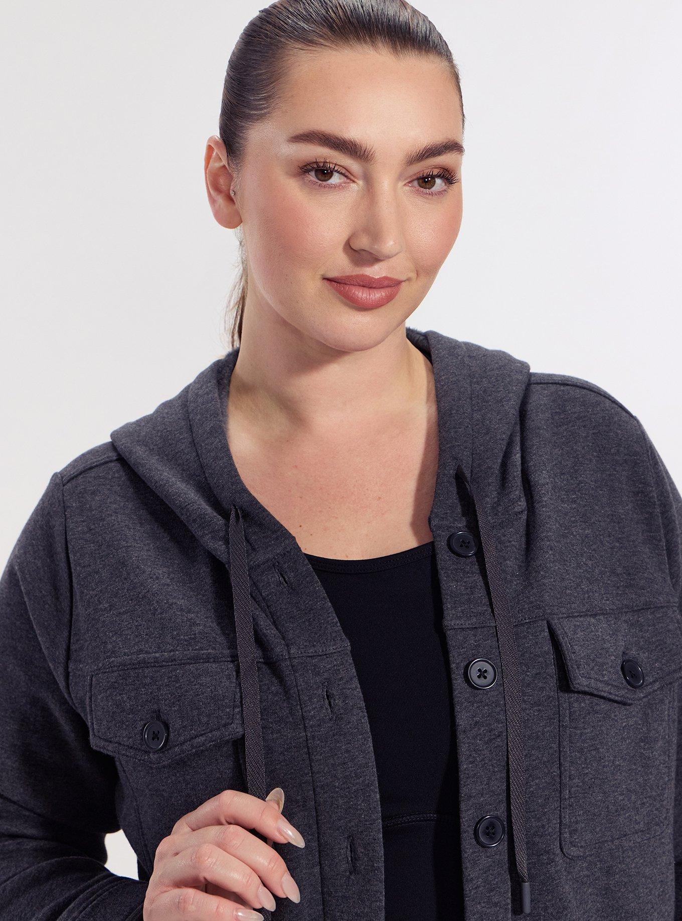 TRU Brushed Fleece Active Hooded Shacket, CHARCOAL HEATHER, alternate