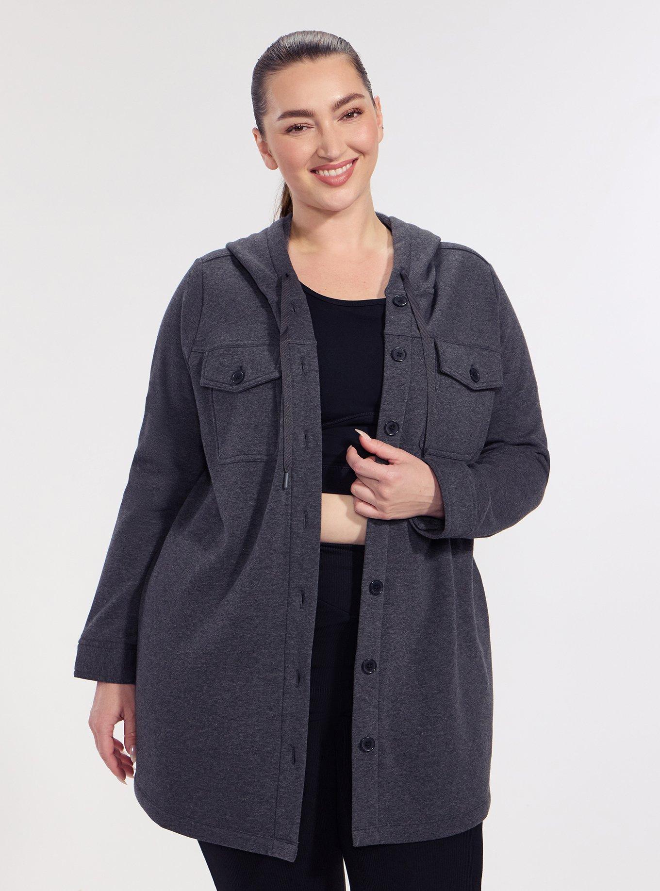 TRU Brushed Fleece Active Hooded Shacket, CHARCOAL HEATHER, hi-res