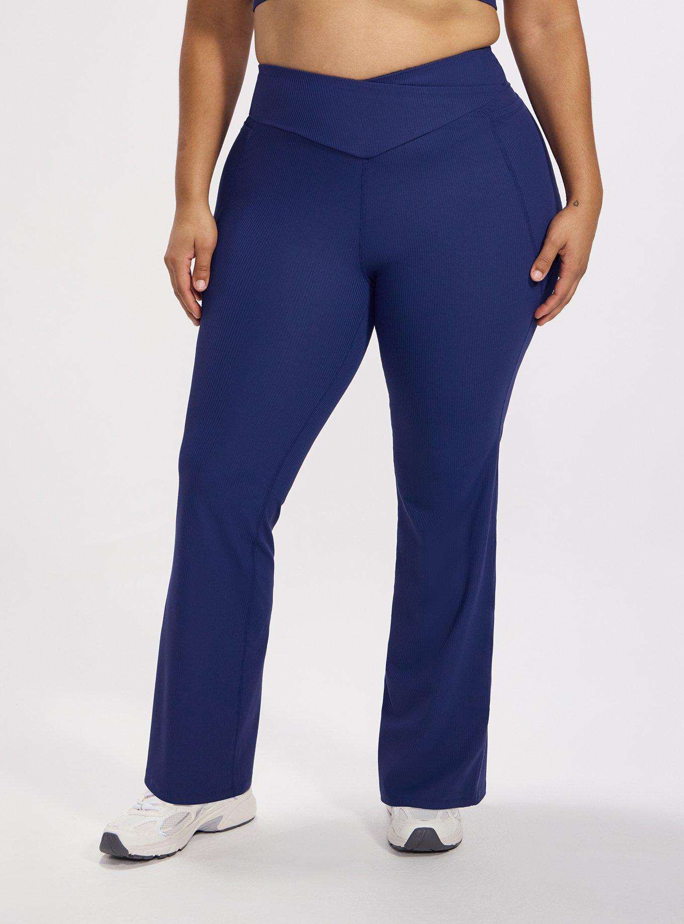 Plus Size TRU Performance Rib V-Band Active Yoga Legging, MEDIEVAL BLUE, alternate