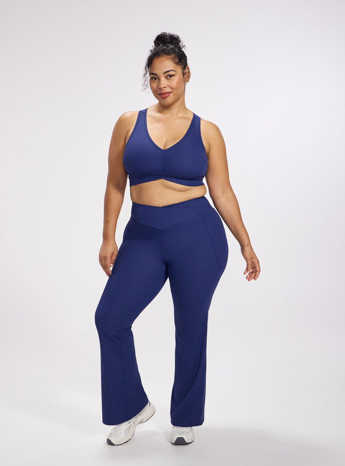 Plus Size TRU Performance Rib V-Band Active Yoga Legging, MEDIEVAL BLUE, alternate
