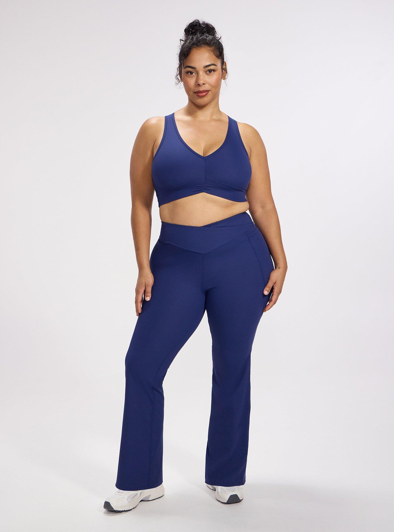 Plus Size TRU Performance Rib V-Band Active Yoga Legging, MEDIEVAL BLUE, hi-res