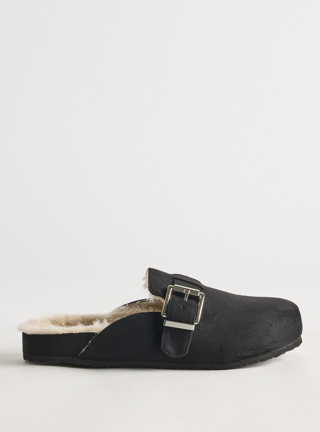 Faux Fur Lined Footbed Clog (WW), BLACK, alternate