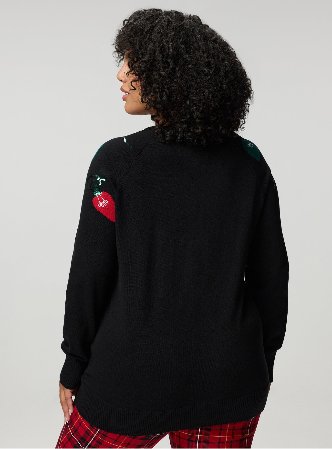 Cotton Cashmere Crew Sweater, FUN FESTIVE LIGHTS DEEP BLACK, alternate