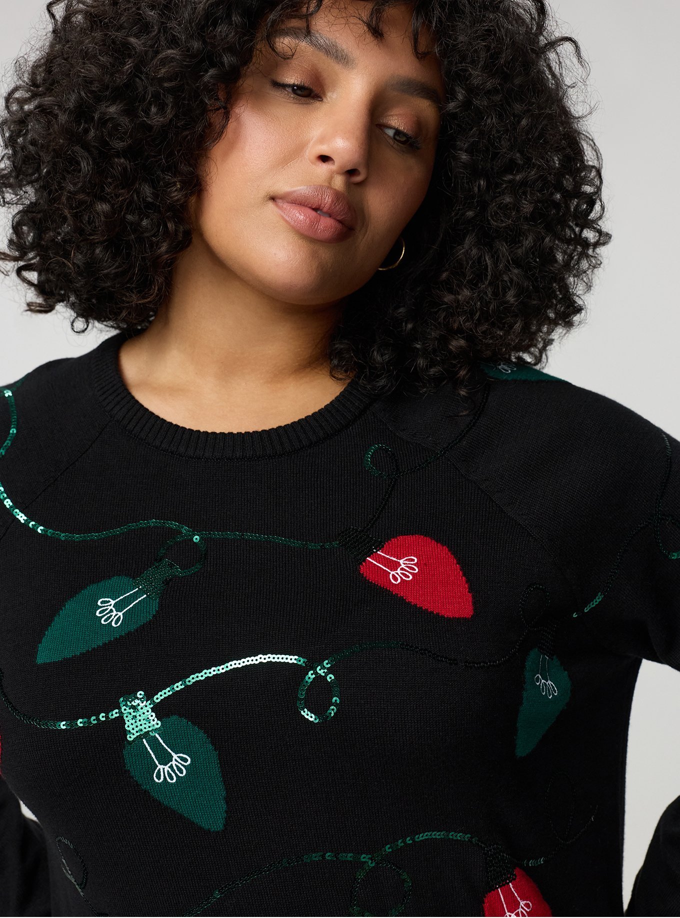 Cotton Cashmere Crew Sweater, FUN FESTIVE LIGHTS DEEP BLACK, alternate