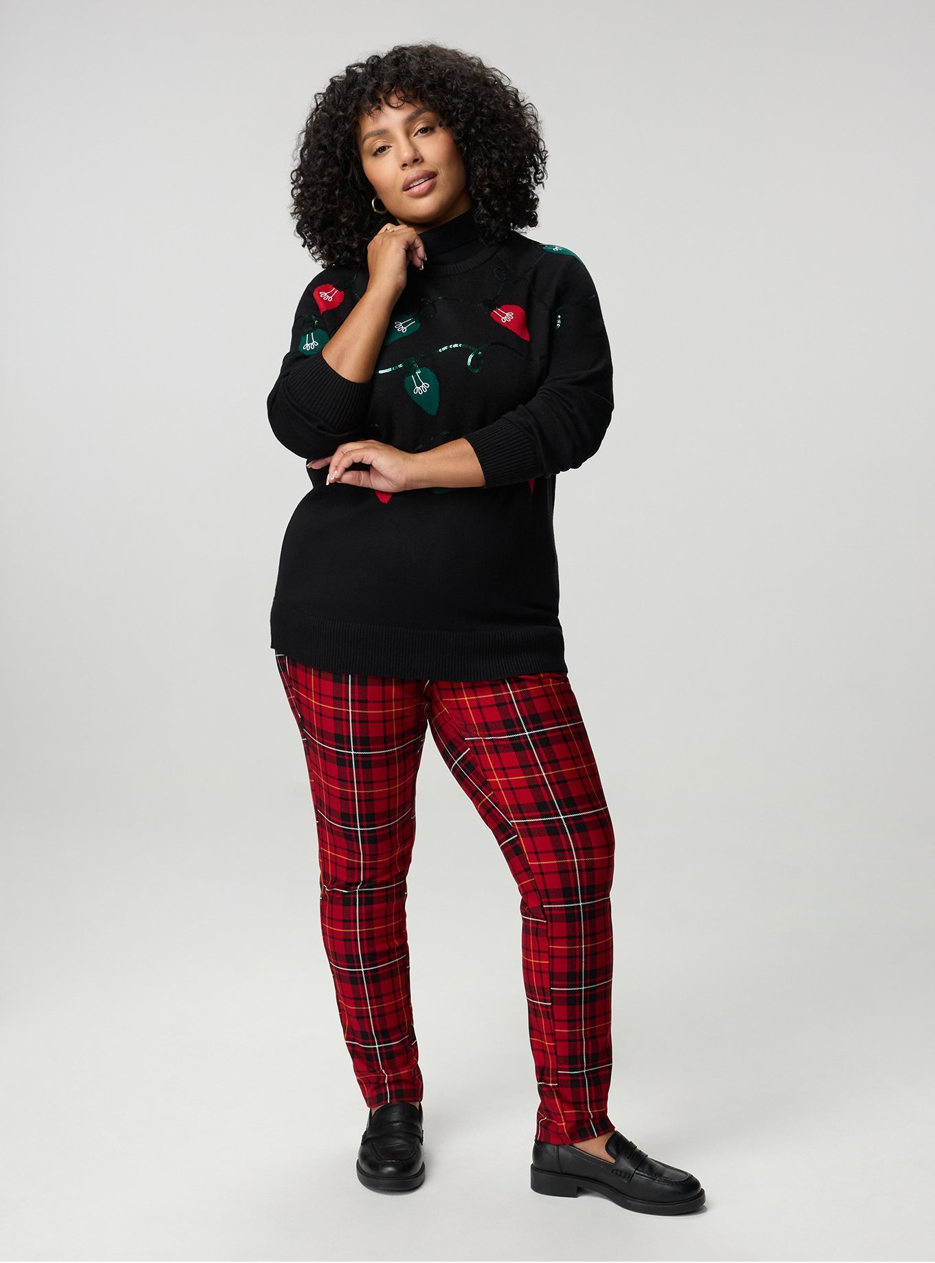 Cotton Cashmere Crew Sweater, FUN FESTIVE LIGHTS DEEP BLACK, alternate