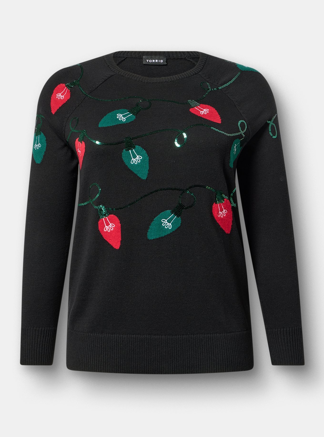 Cotton Cashmere Crew Sweater, FUN FESTIVE LIGHTS DEEP BLACK, hi-res