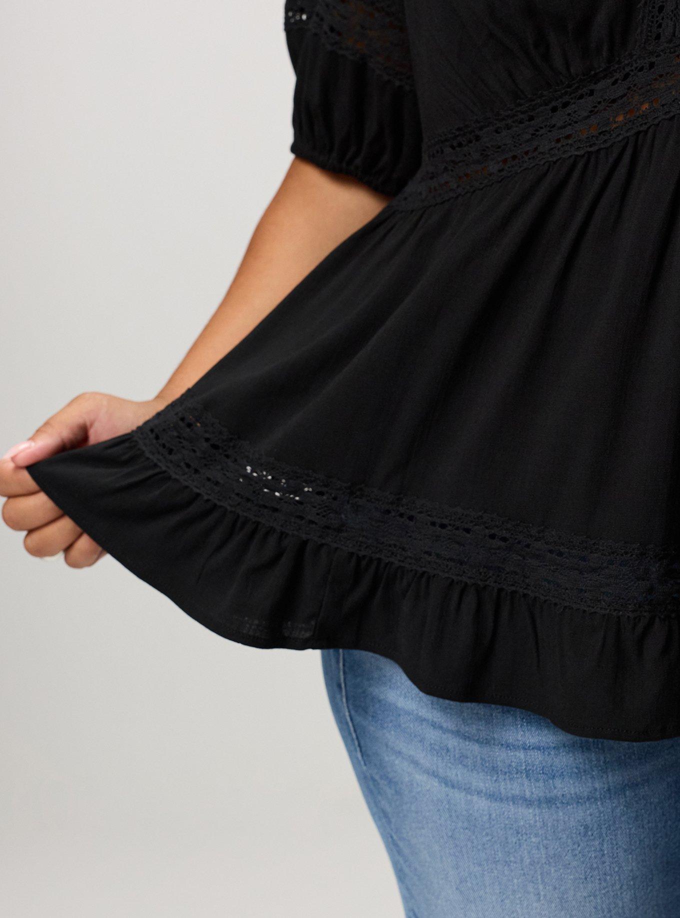 V-Neck Babydoll with Trim Detail, DEEP BLACK, alternate