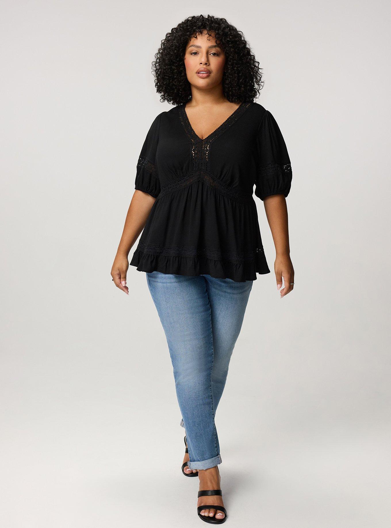 V-Neck Babydoll with Trim Detail, DEEP BLACK, alternate