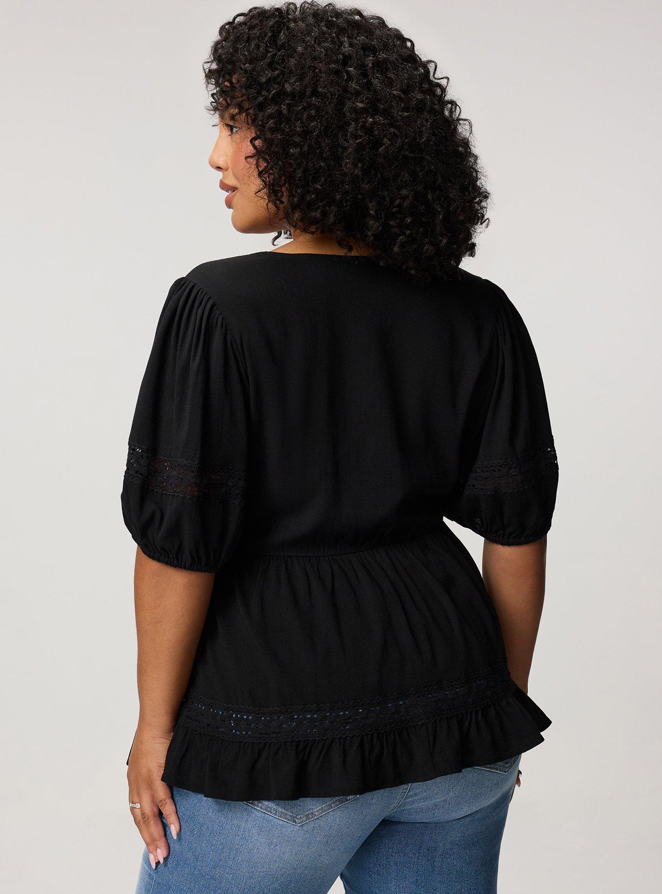 V-Neck Babydoll with Trim Detail, DEEP BLACK, alternate