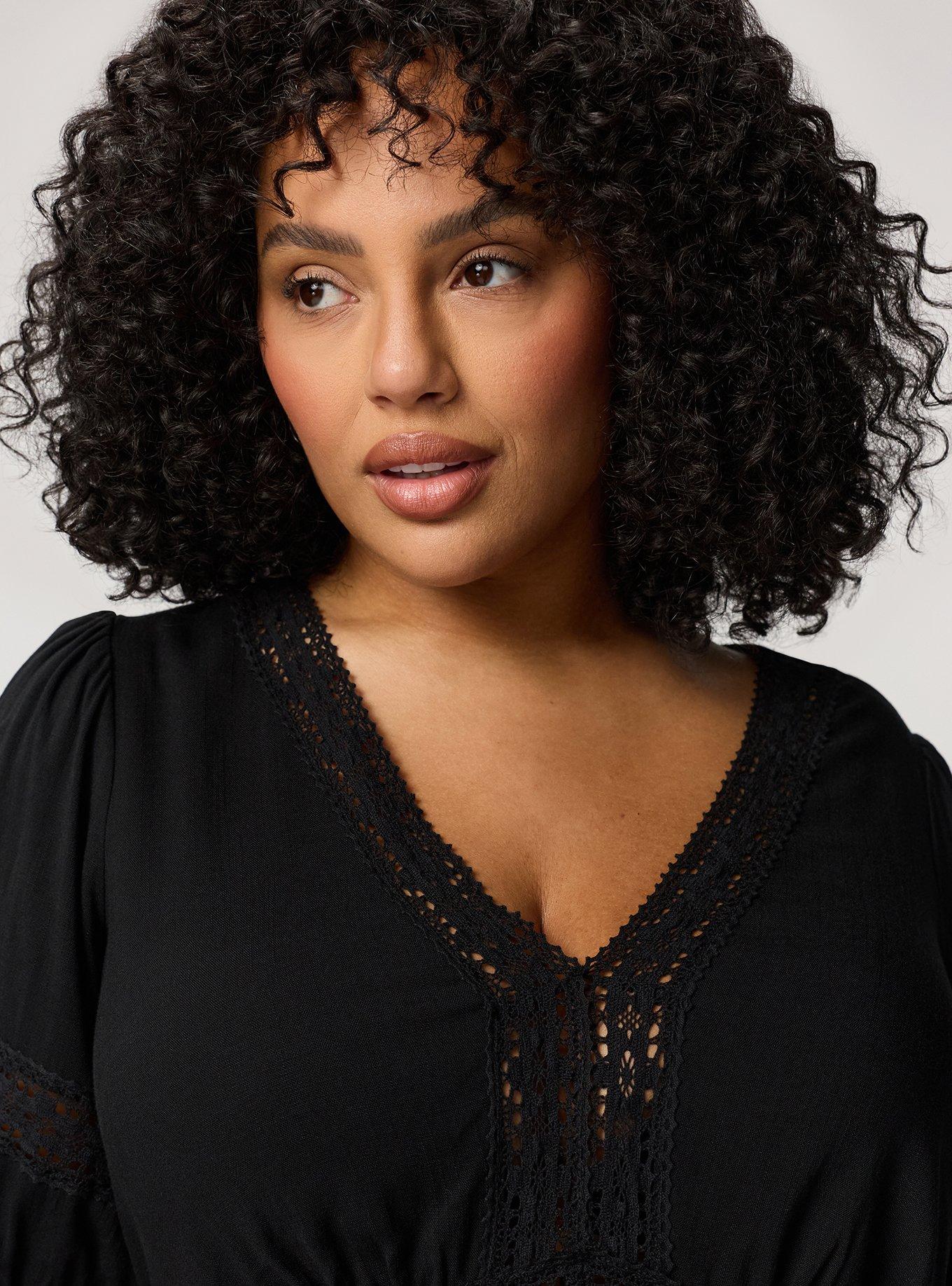 V-Neck Babydoll with Trim Detail, DEEP BLACK, alternate
