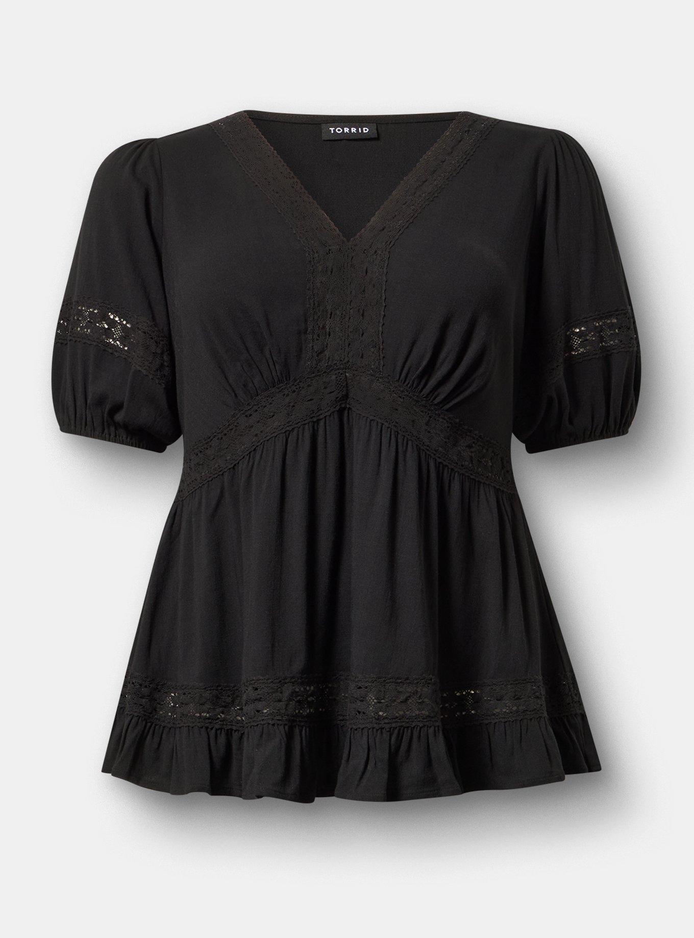 V-Neck Babydoll with Trim Detail, DEEP BLACK, hi-res