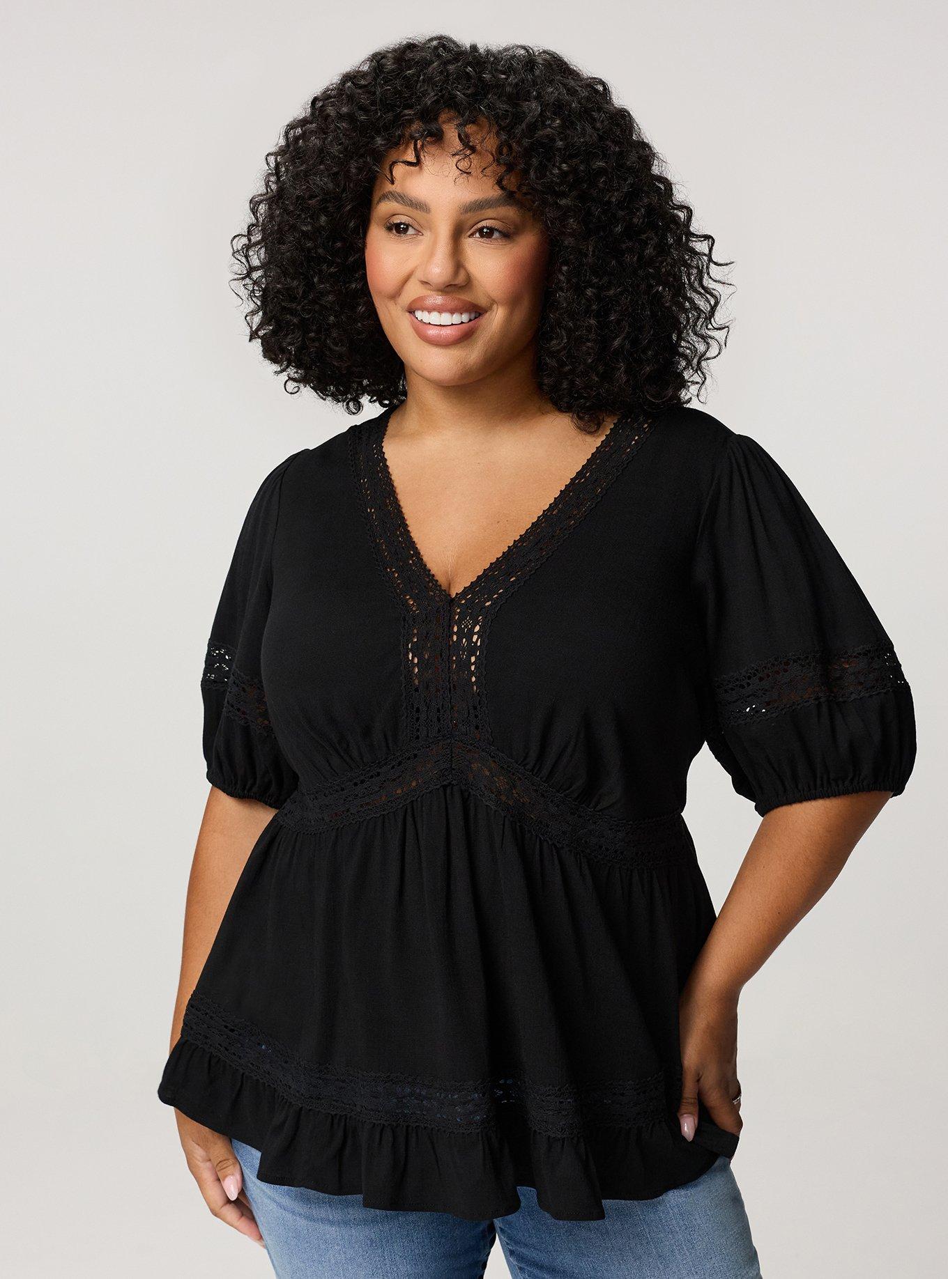 V-Neck Babydoll with Trim Detail, DEEP BLACK, hi-res