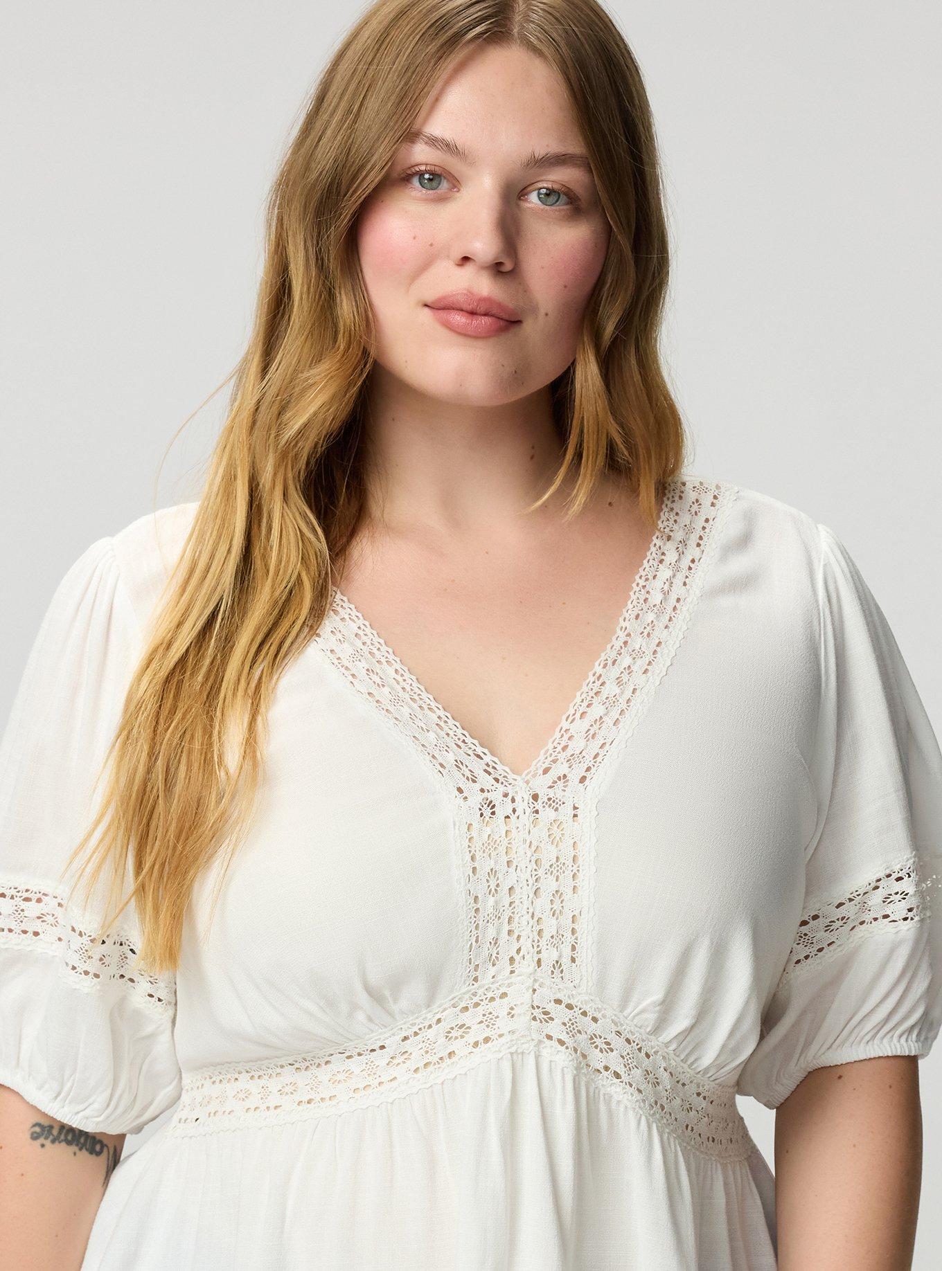 V-Neck Babydoll with Trim Detail, BLANC DE BLANC, alternate