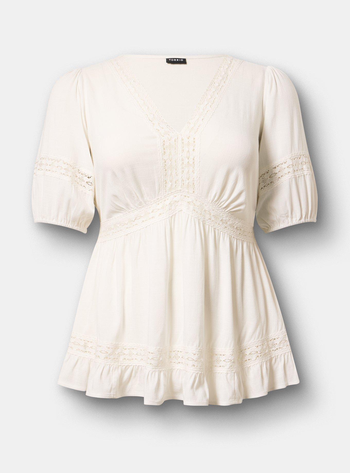 V-Neck Babydoll with Trim Detail, BLANC DE BLANC, hi-res