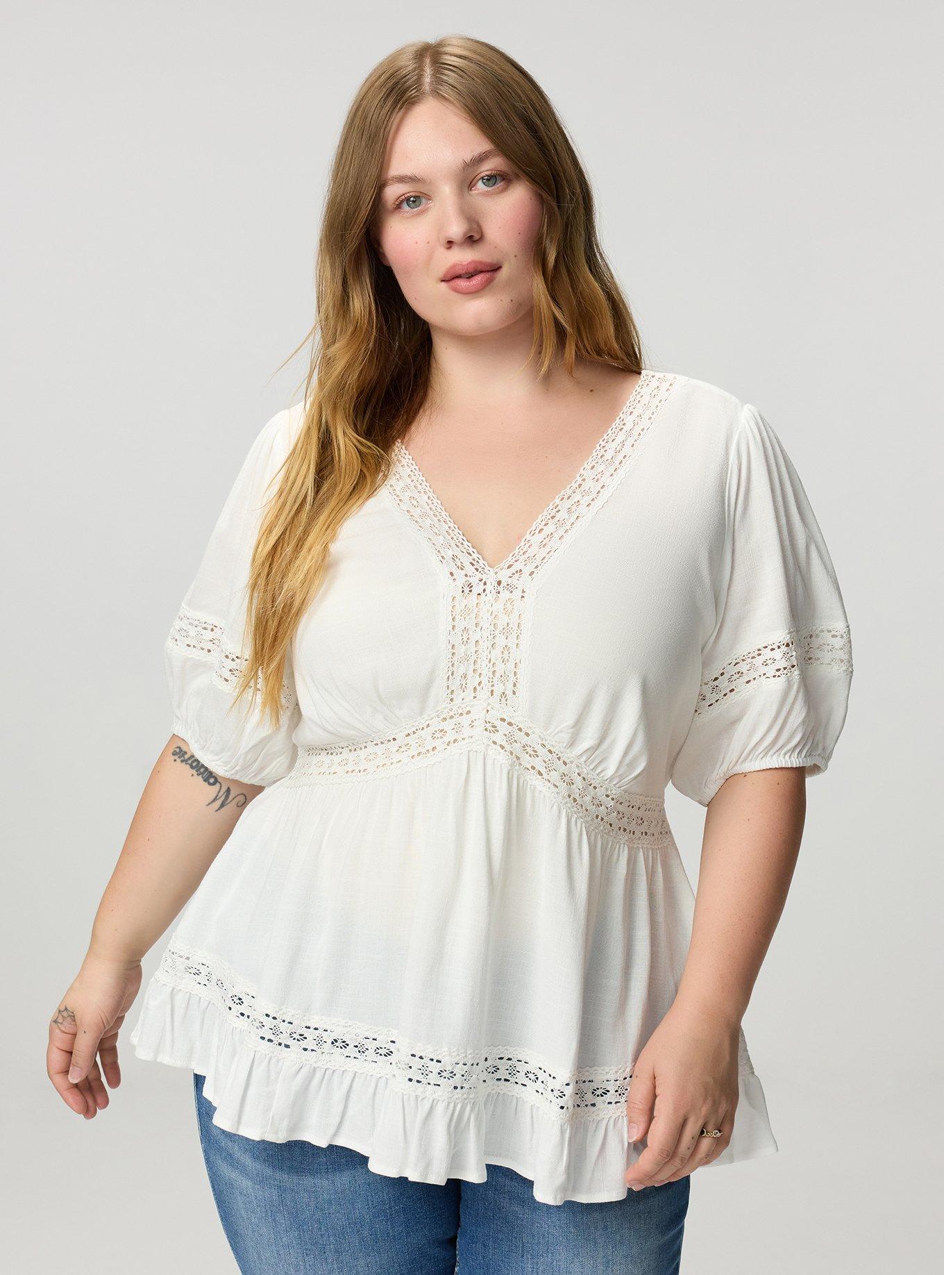 V-Neck Babydoll with Trim Detail, BLANC DE BLANC, hi-res