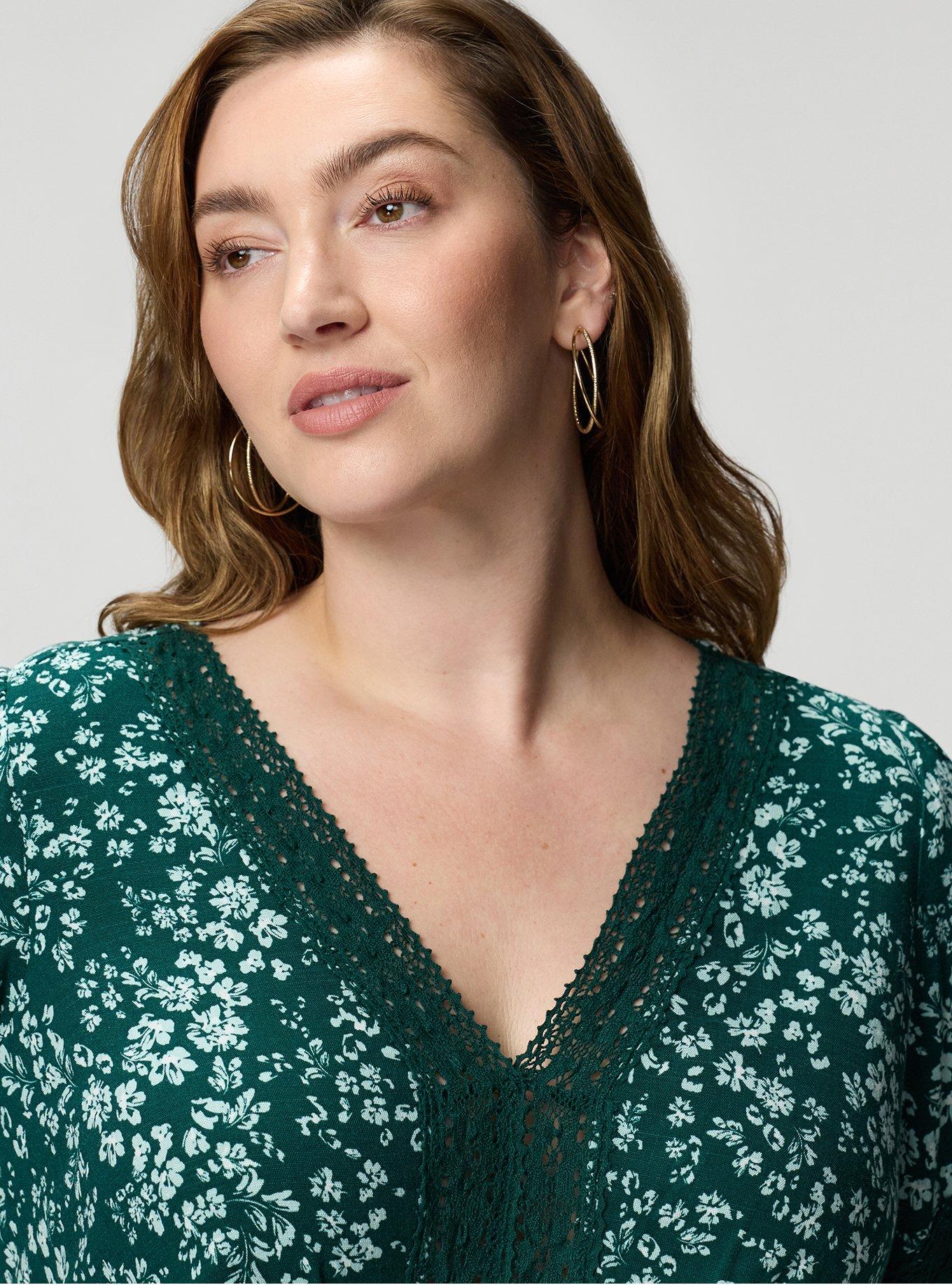 V-Neck Babydoll with Trim Detail, POSIES FLORAL GREEN, alternate