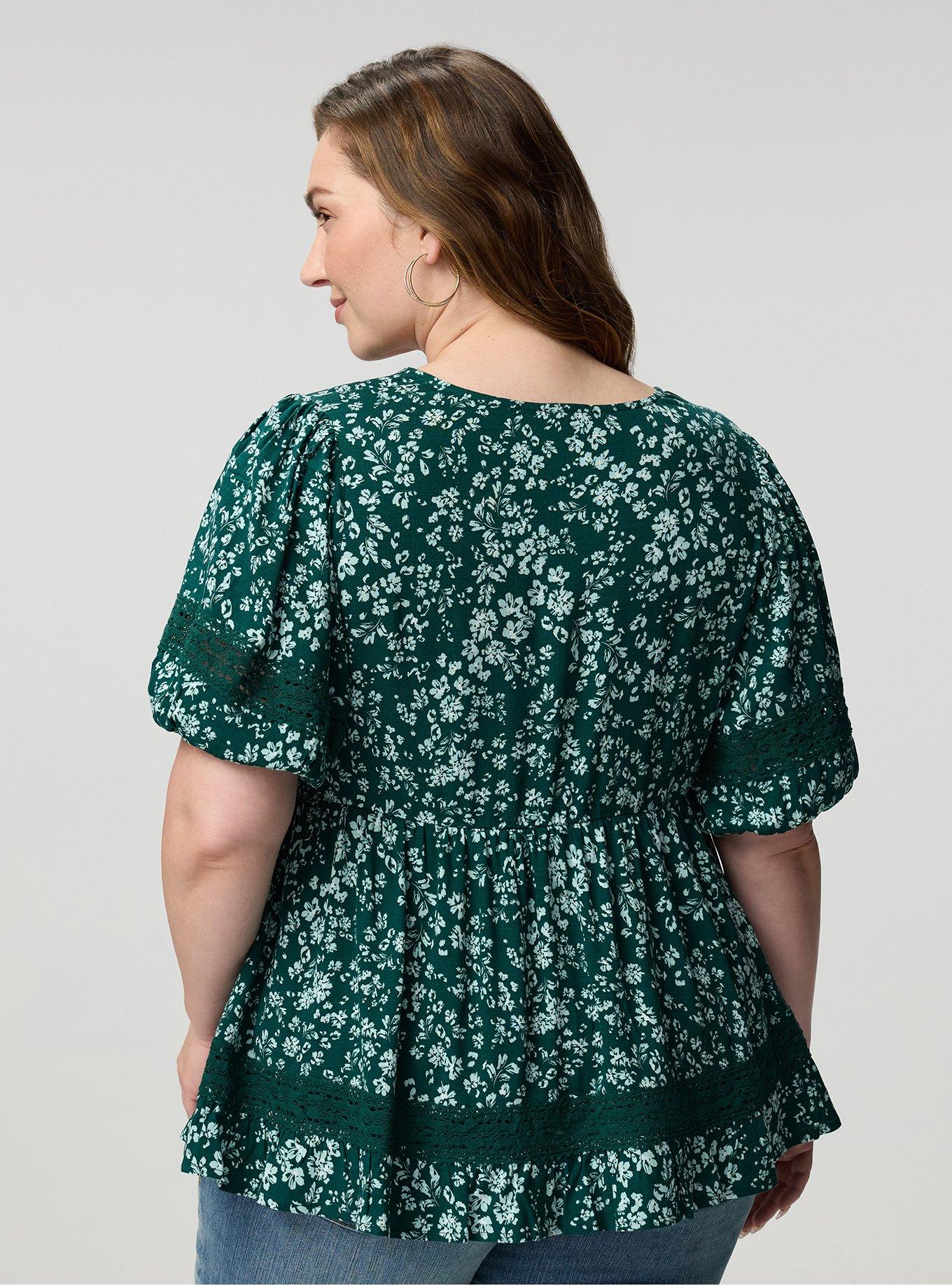 V-Neck Babydoll with Trim Detail, POSIES FLORAL GREEN, alternate