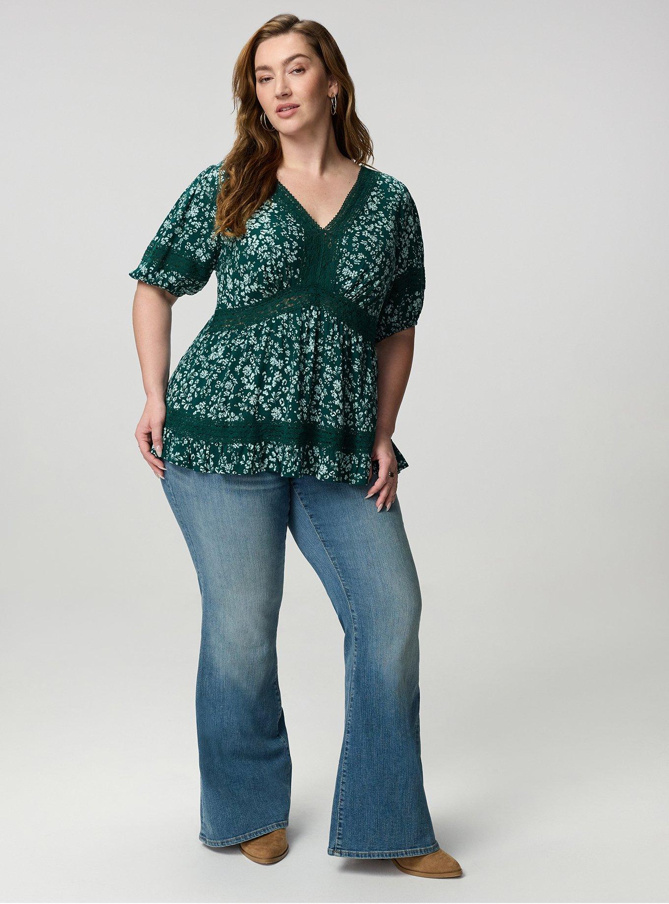 V-Neck Babydoll with Trim Detail, POSIES FLORAL GREEN, alternate
