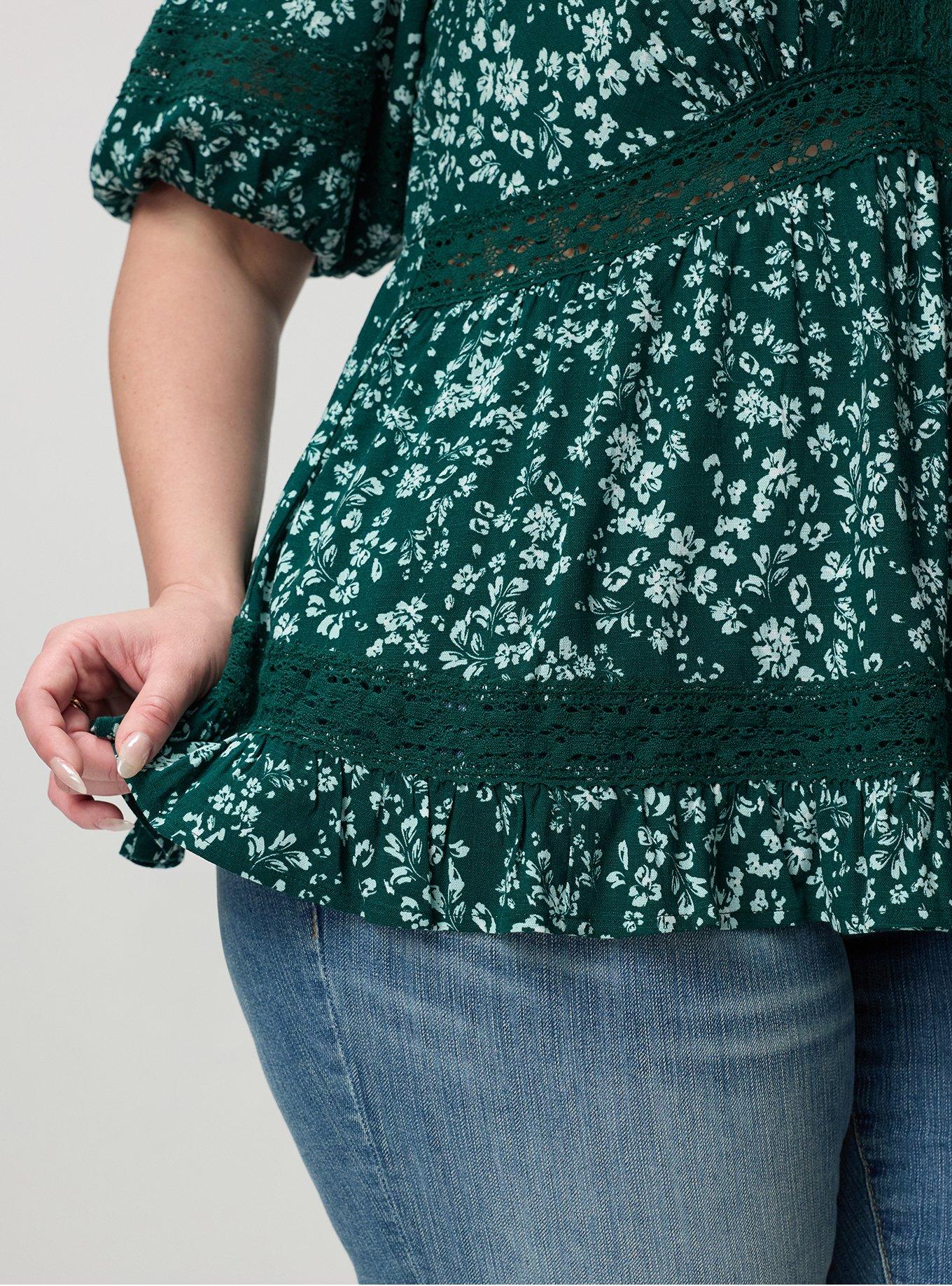 V-Neck Babydoll with Trim Detail, POSIES FLORAL GREEN, alternate