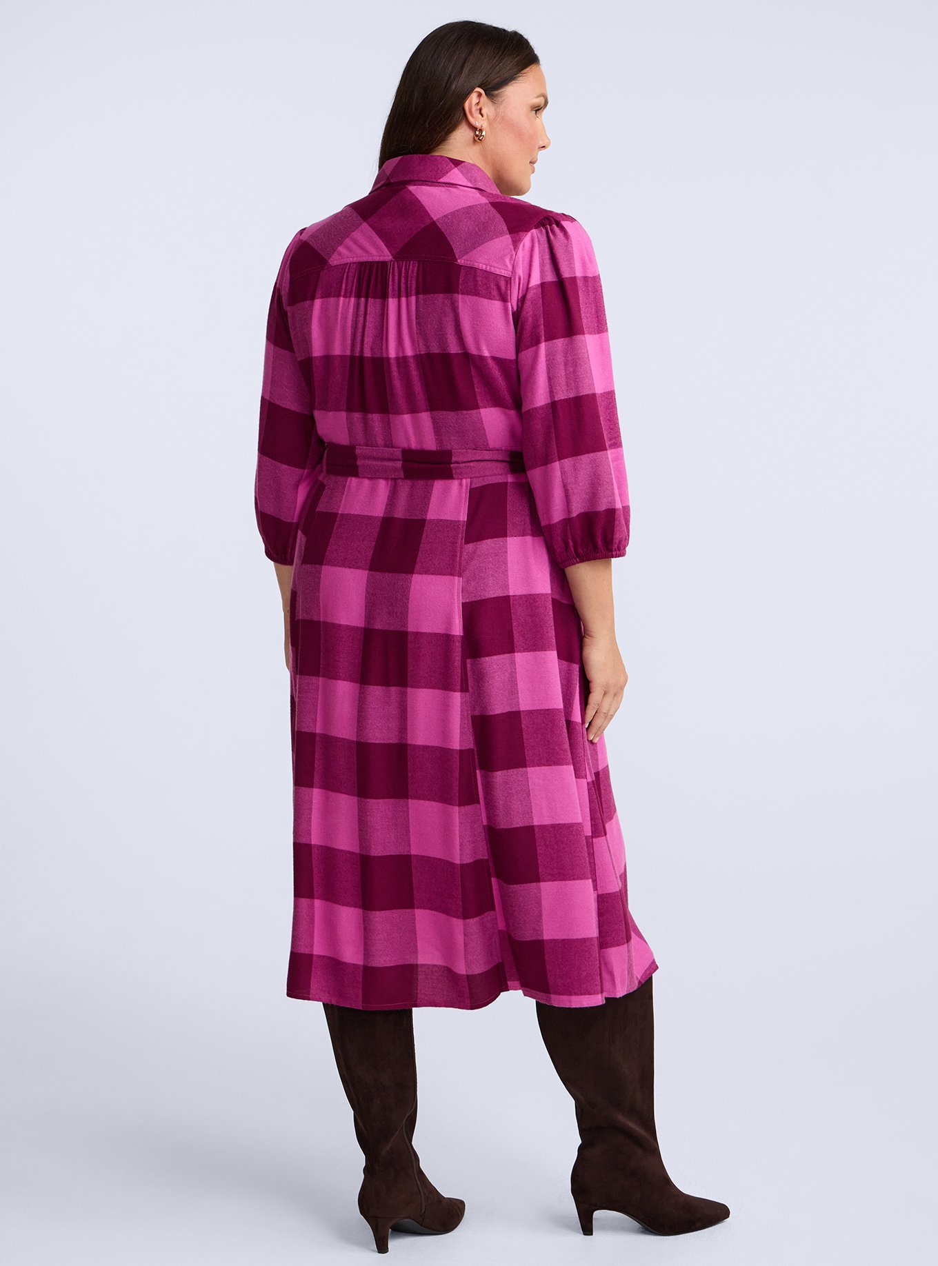 Belle Isle Flannel Popover Maxi Dress, MOD BUFFALO PLAID PINK, alternate