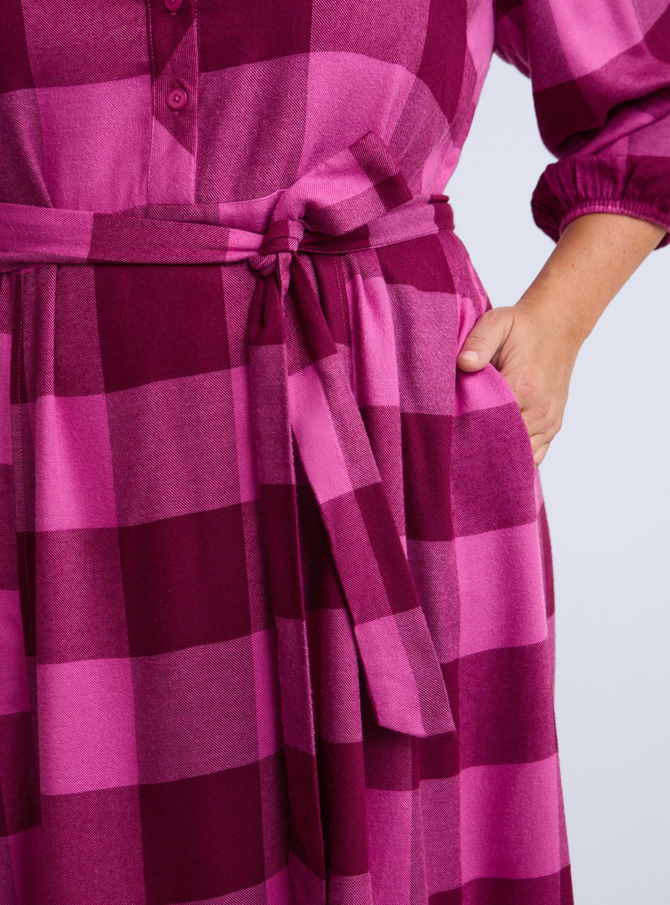 Belle Isle Flannel Popover Maxi Dress, MOD BUFFALO PLAID PINK, alternate
