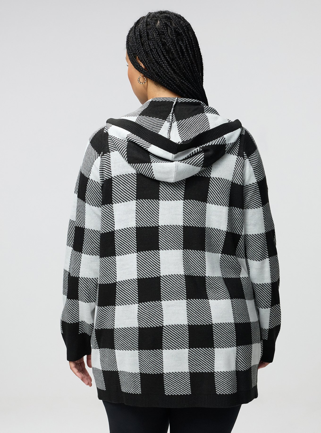 Jacquard Open Front Cardigan, BUFFALO PLAID IVORY, alternate