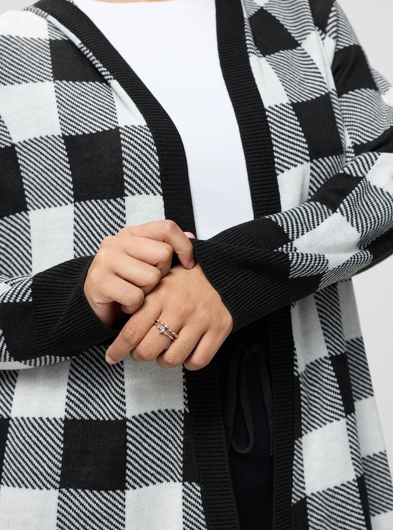 Jacquard Open Front Cardigan, BUFFALO PLAID IVORY, alternate