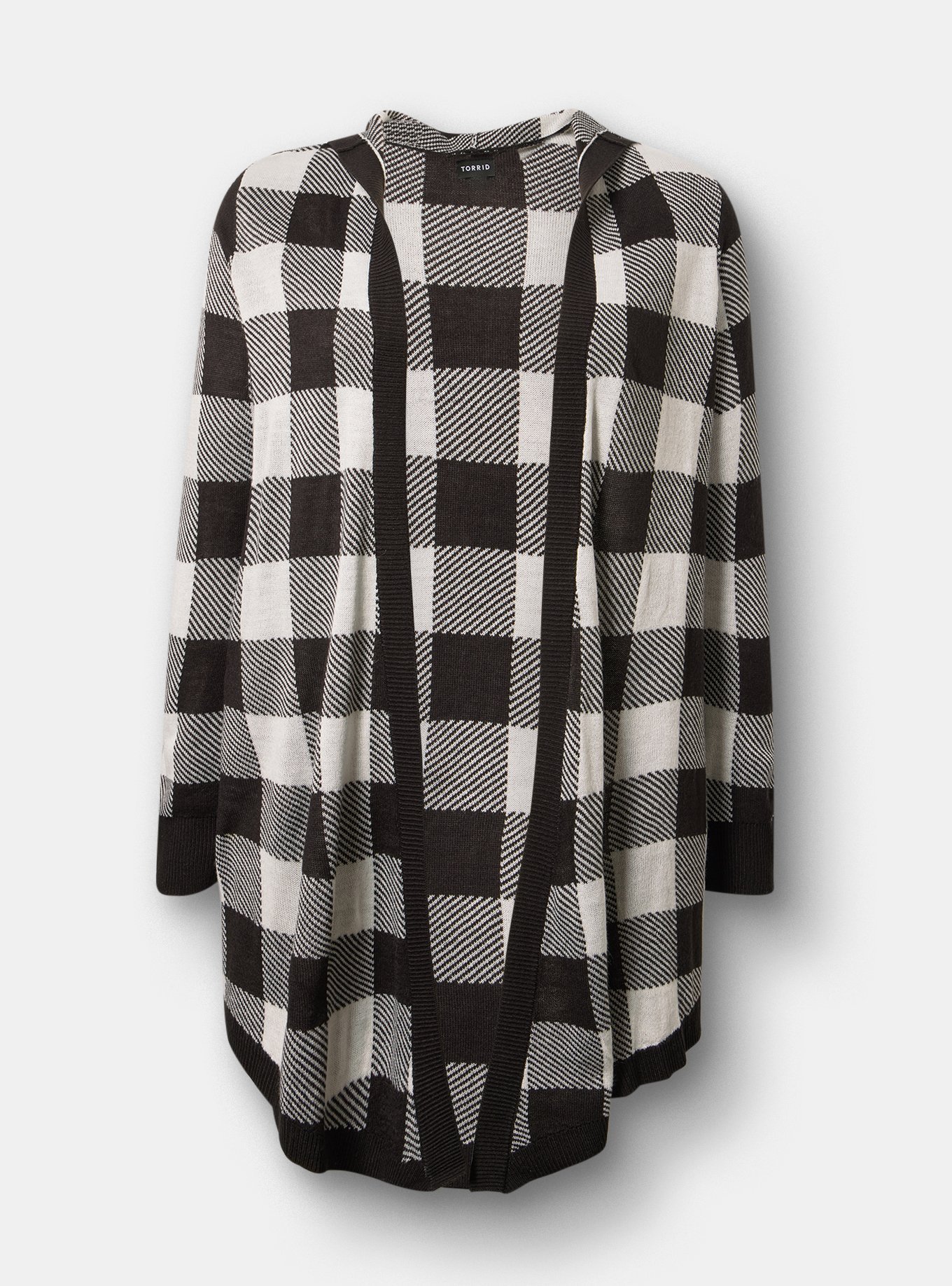 Jacquard Open Front Cardigan, BUFFALO PLAID IVORY, flat