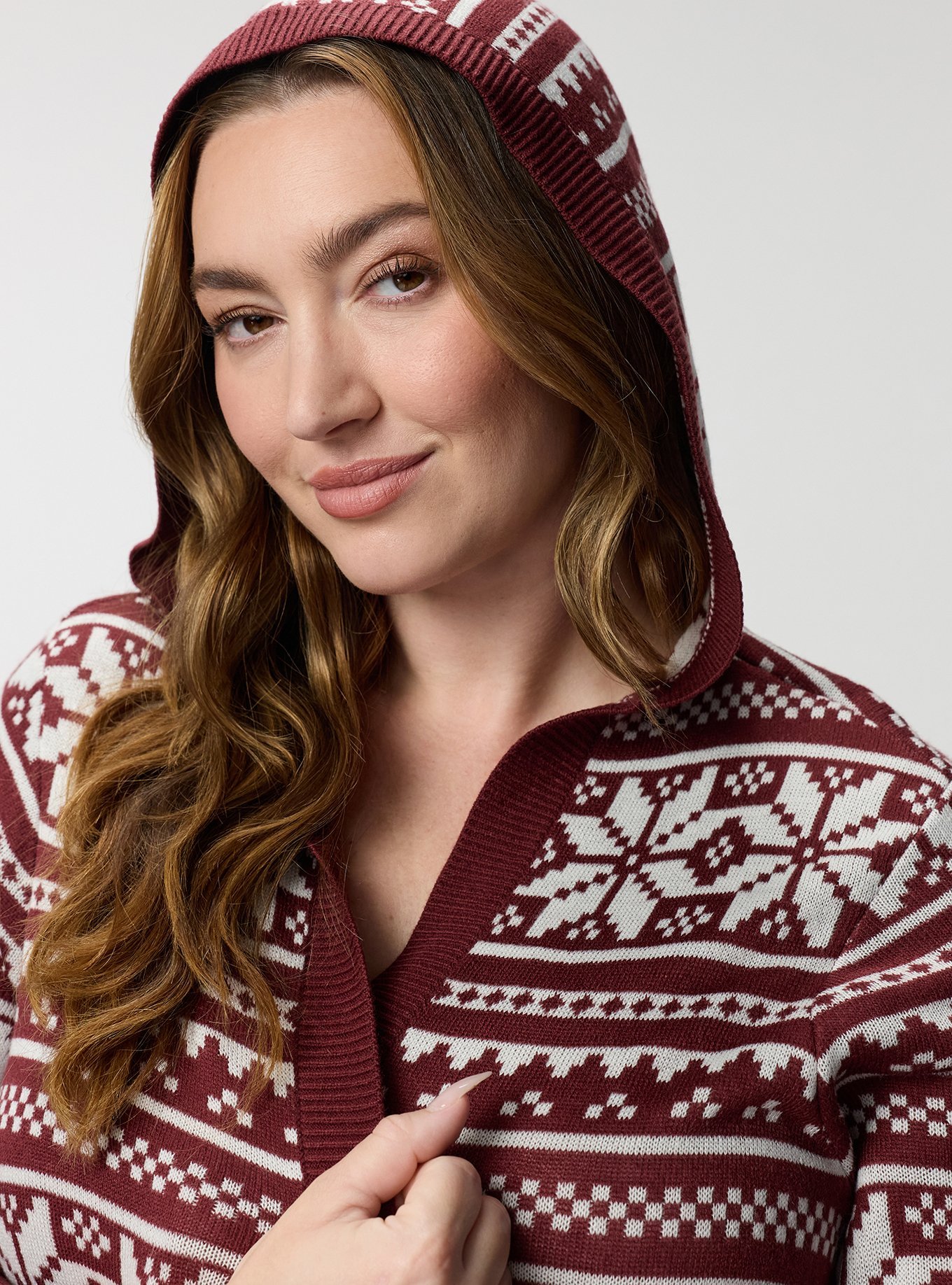 Jacquard Open Front Cardigan, JANE FAIR ISLE MAROON, alternate