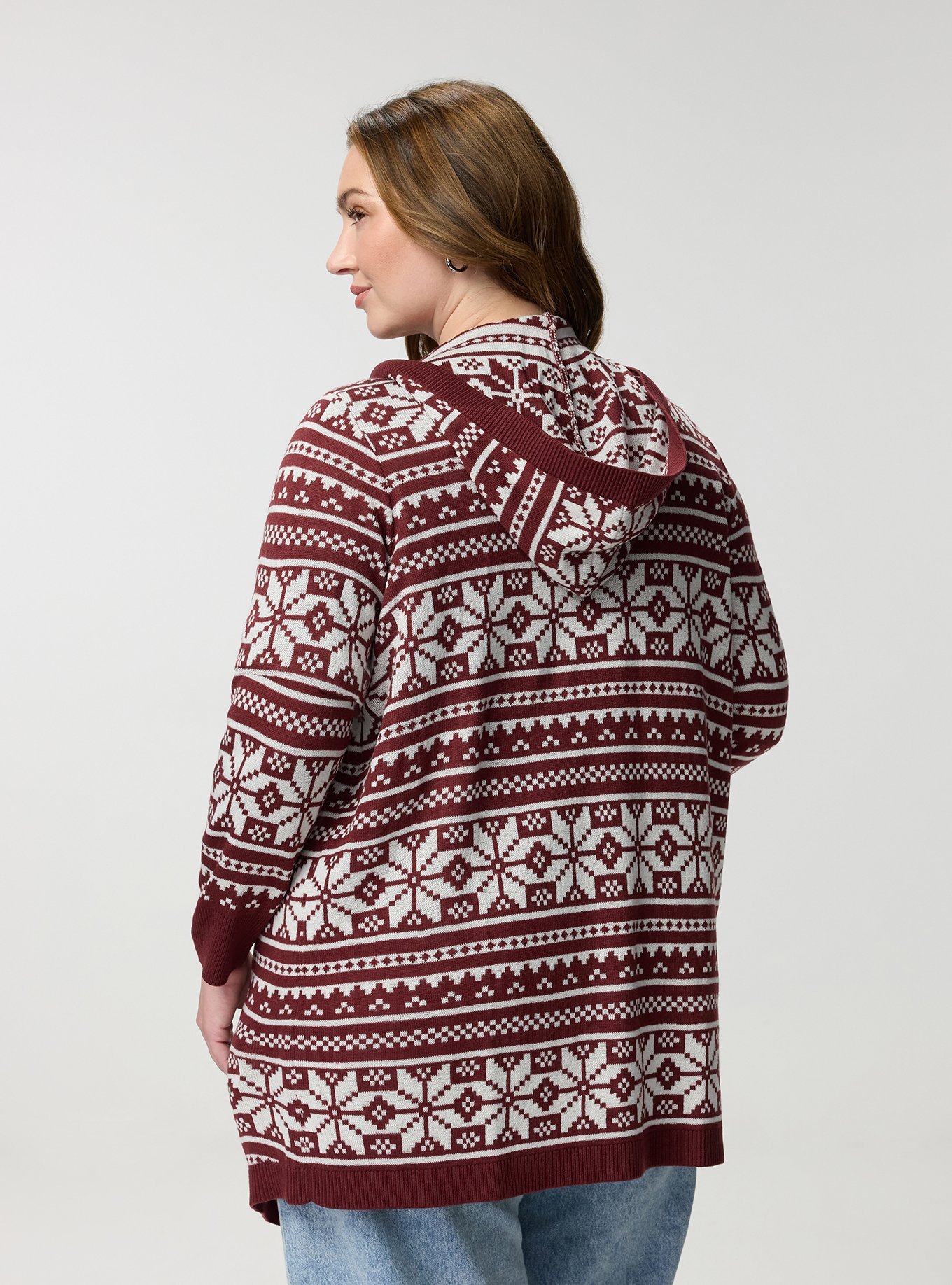 Jacquard Open Front Cardigan, JANE FAIR ISLE MAROON, alternate