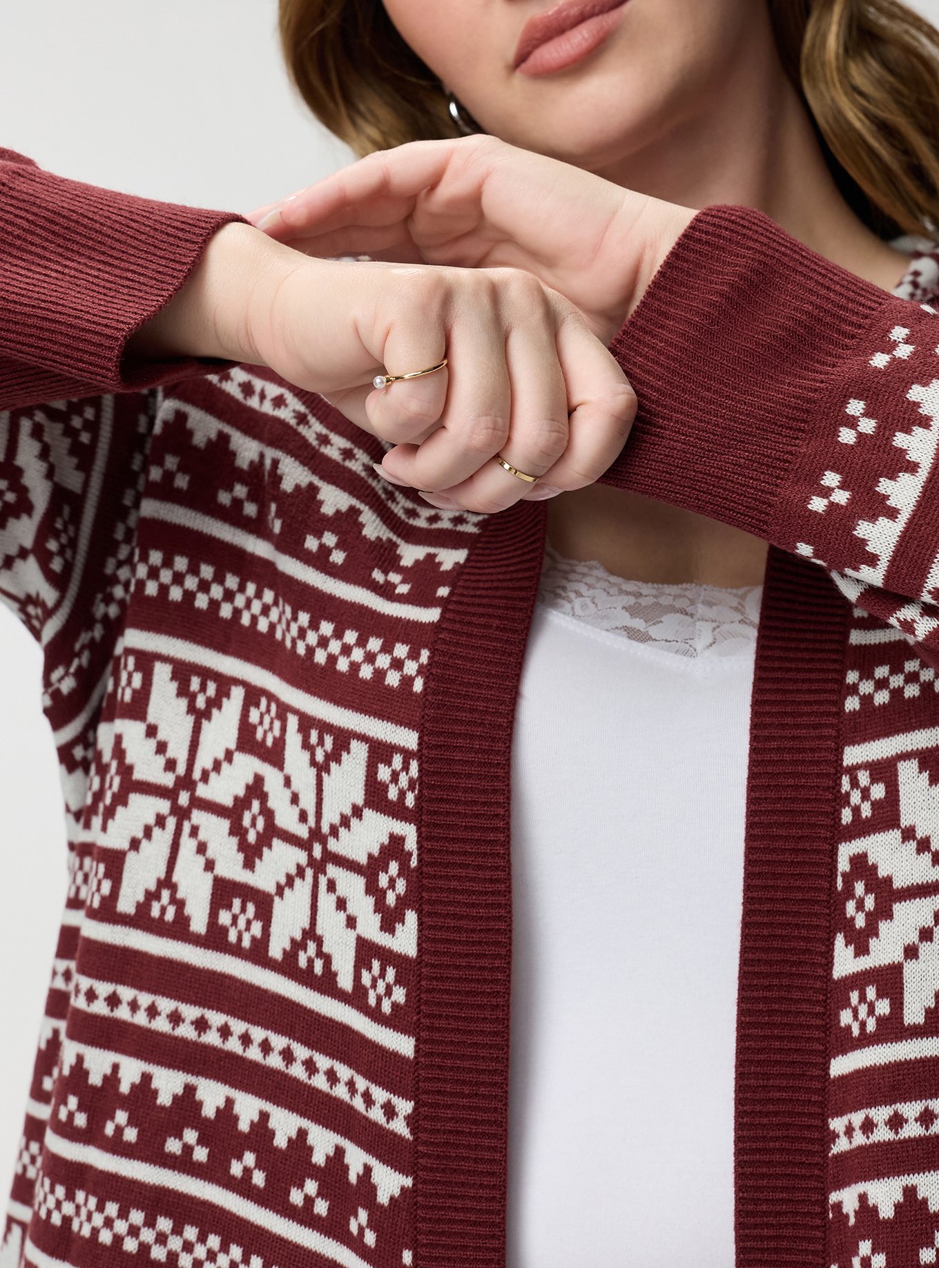 Jacquard Open Front Cardigan, JANE FAIR ISLE MAROON, alternate