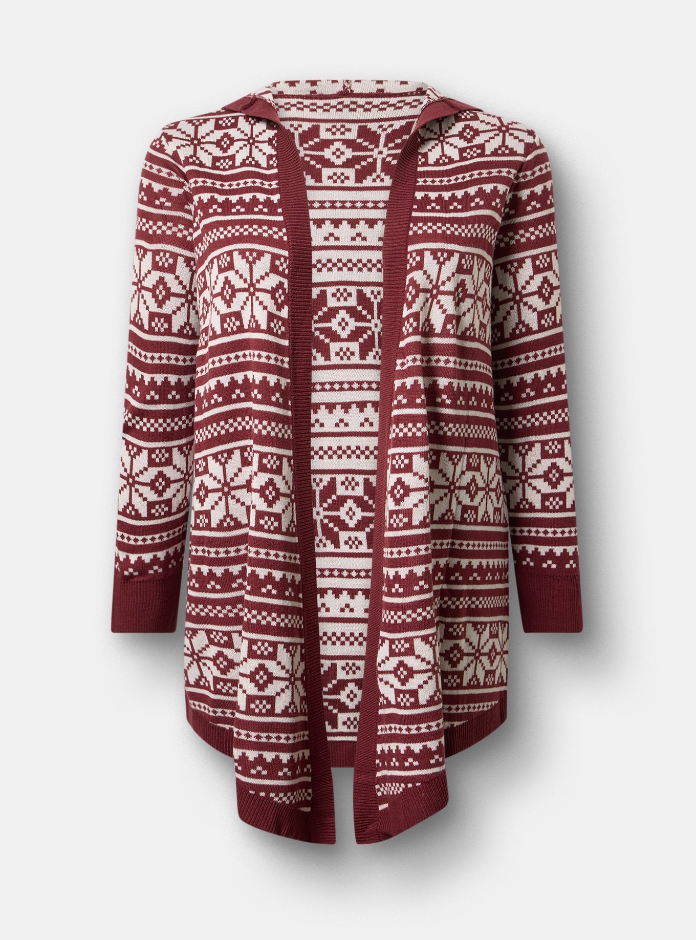 Jacquard Open Front Cardigan, JANE FAIR ISLE MAROON, flat