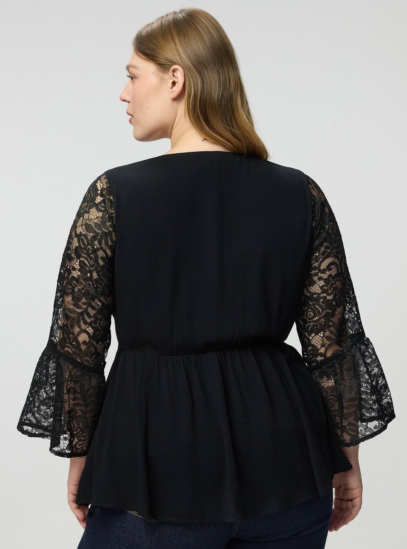 Crochet & Lace Babydoll Top, DEEP BLACK, alternate