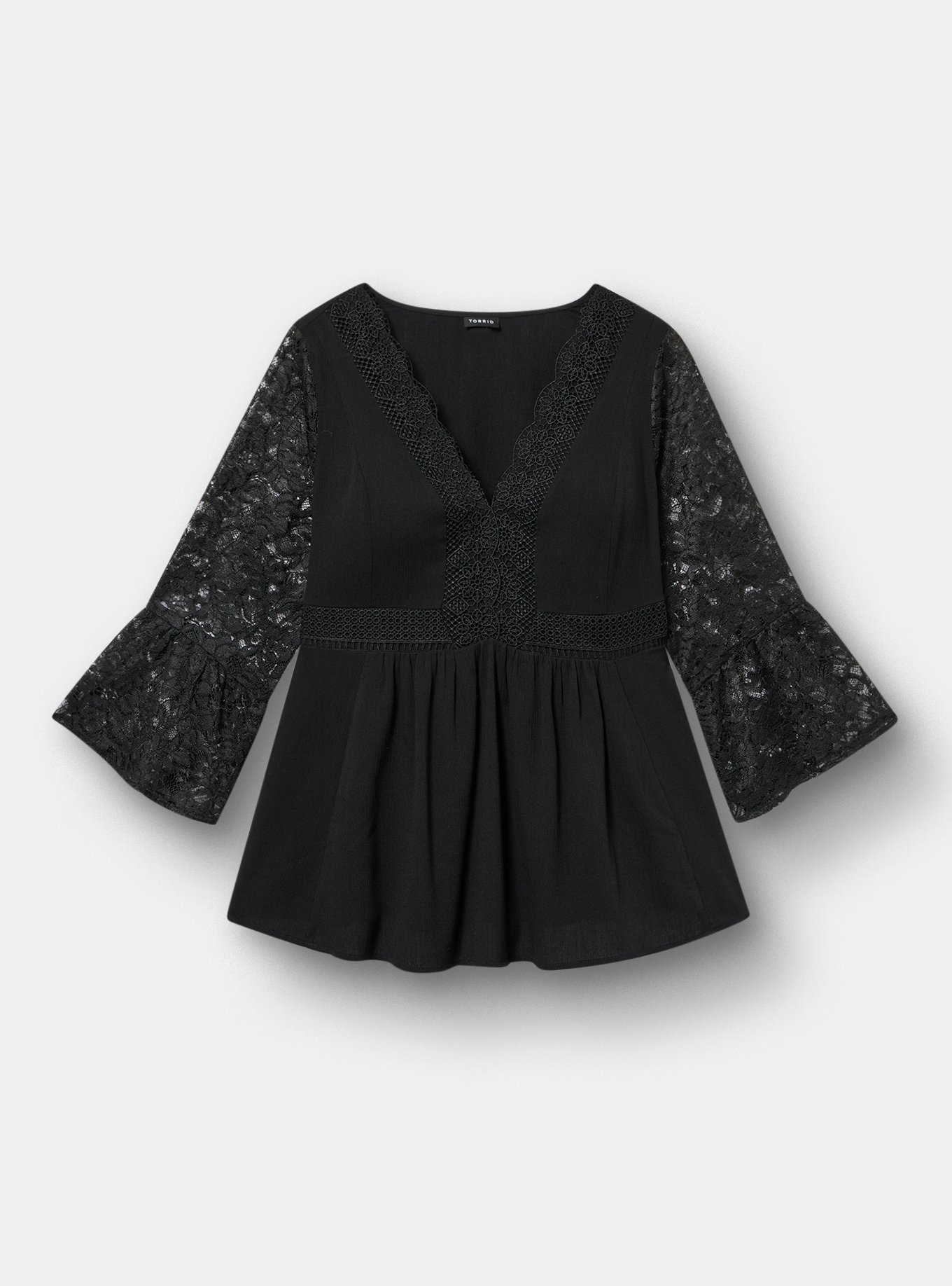 Crochet & Lace Babydoll Top, DEEP BLACK, flat