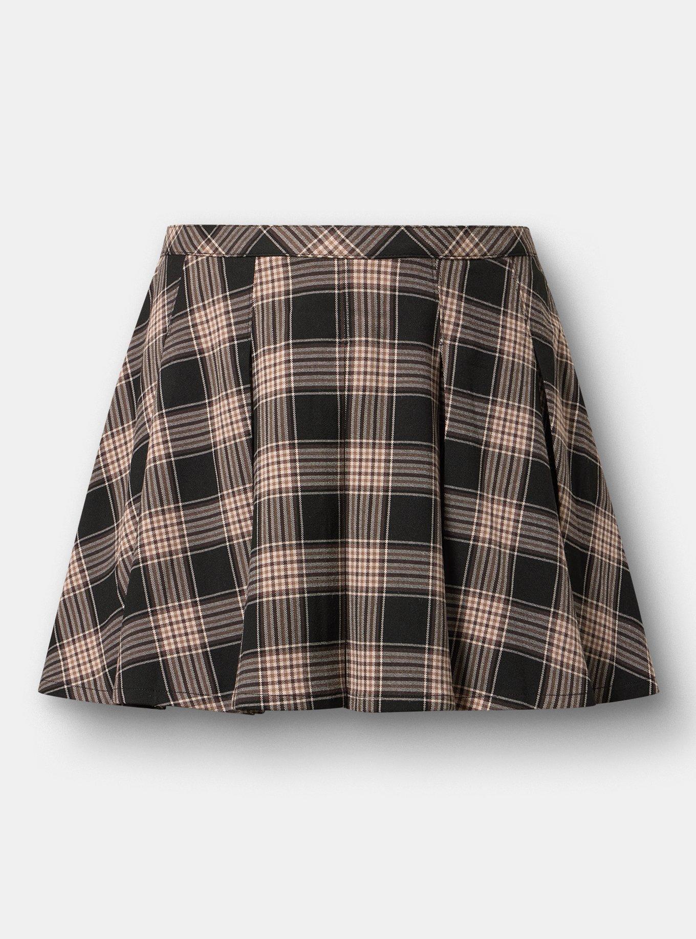 High-Rise Box Pleat Skort, ELATION PLAID  DEEP BLACK, flat