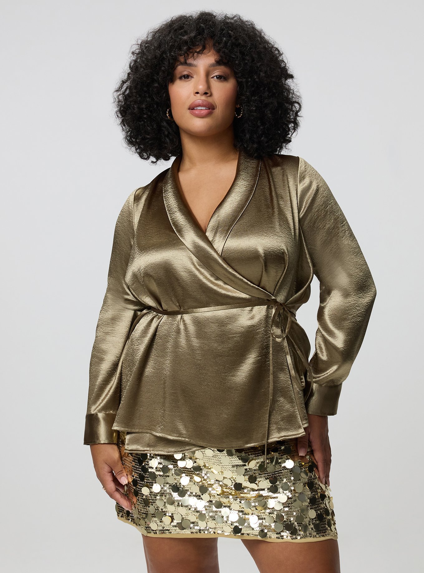 Plus Size Studio Wrap Shirt, RICH GOLD, hi-res