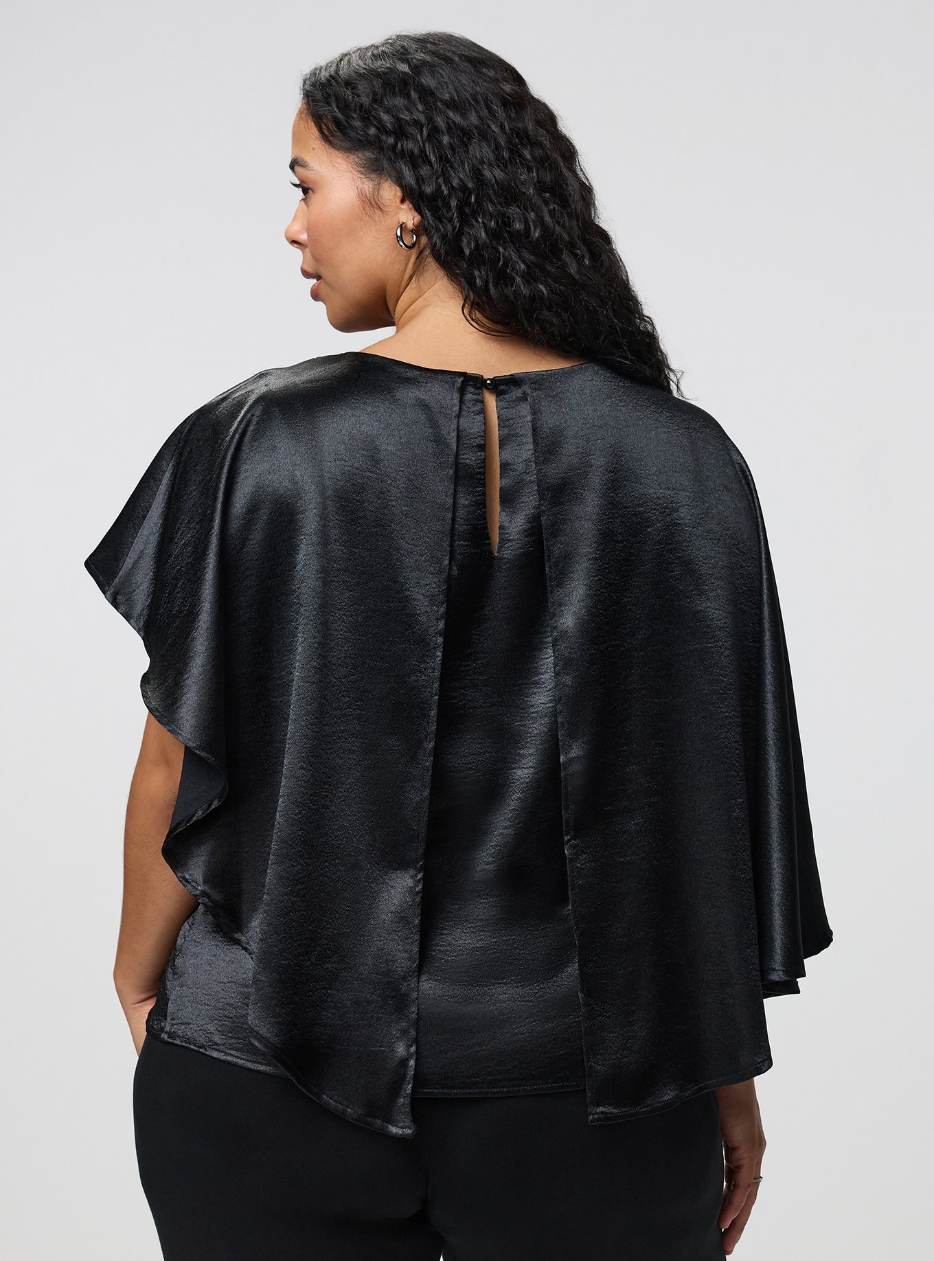 Plus Size Studio Asymmetrical Cape Blouse, DEEP BLACK, alternate