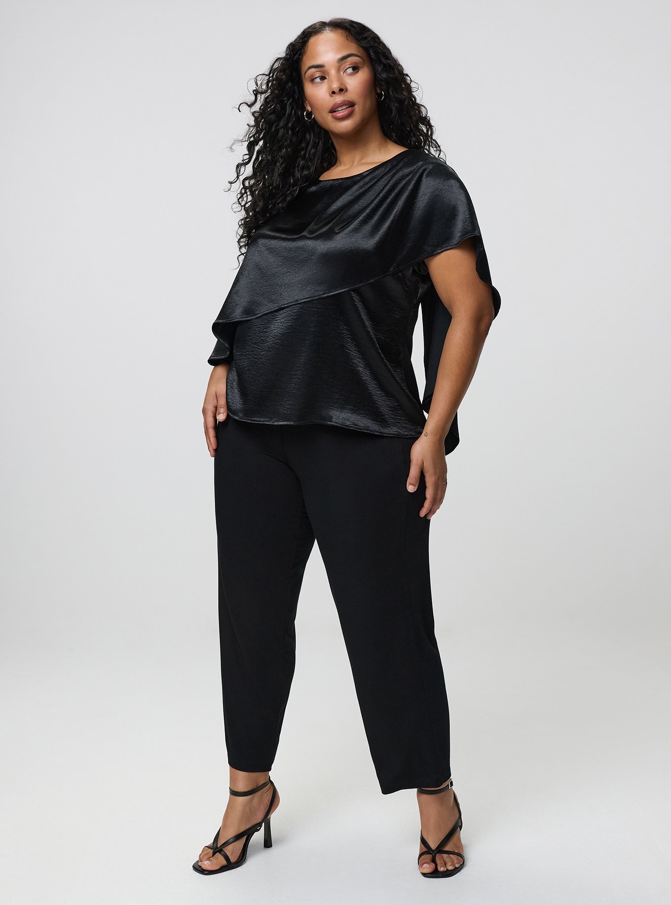 Plus Size Studio Asymmetrical Cape Blouse, DEEP BLACK, alternate