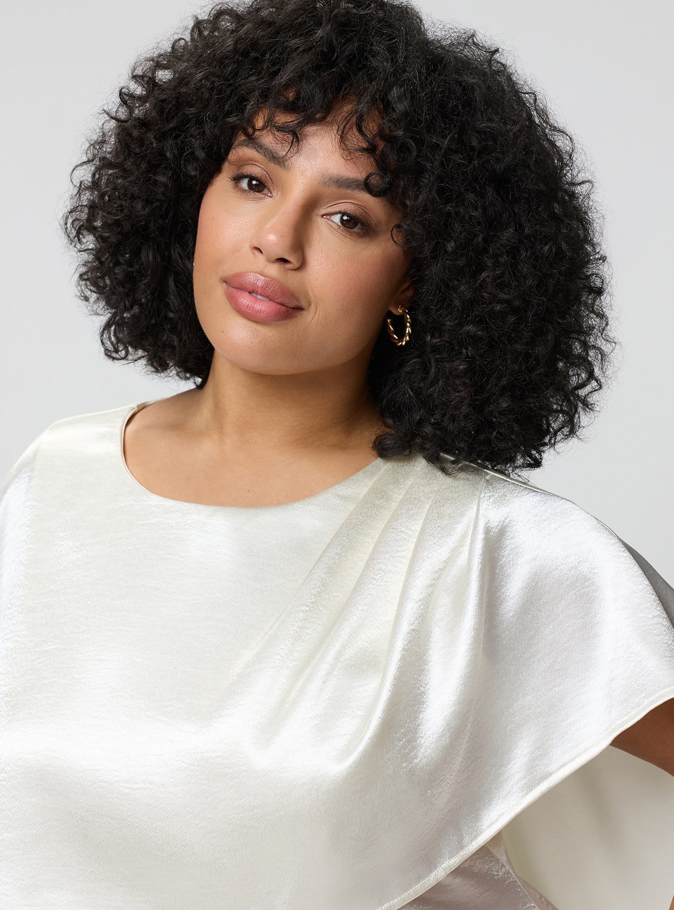 Plus Size Studio Asymmetrical Cape Blouse, CLOUD DANCER, alternate