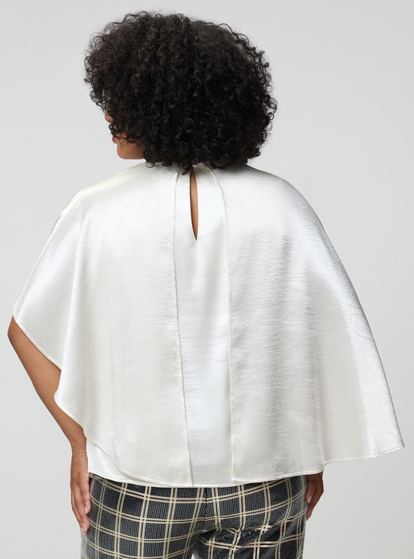 Plus Size Studio Asymmetrical Cape Blouse, CLOUD DANCER, alternate