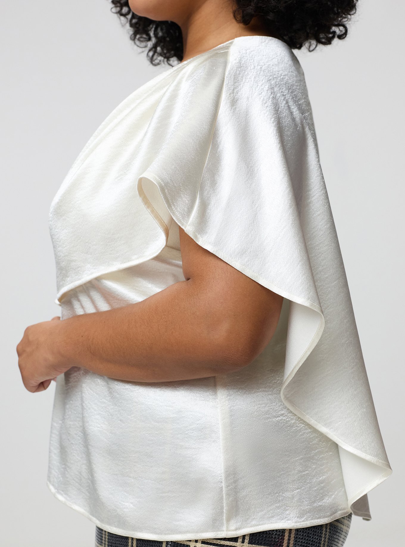 Plus Size Studio Asymmetrical Cape Blouse, CLOUD DANCER, alternate