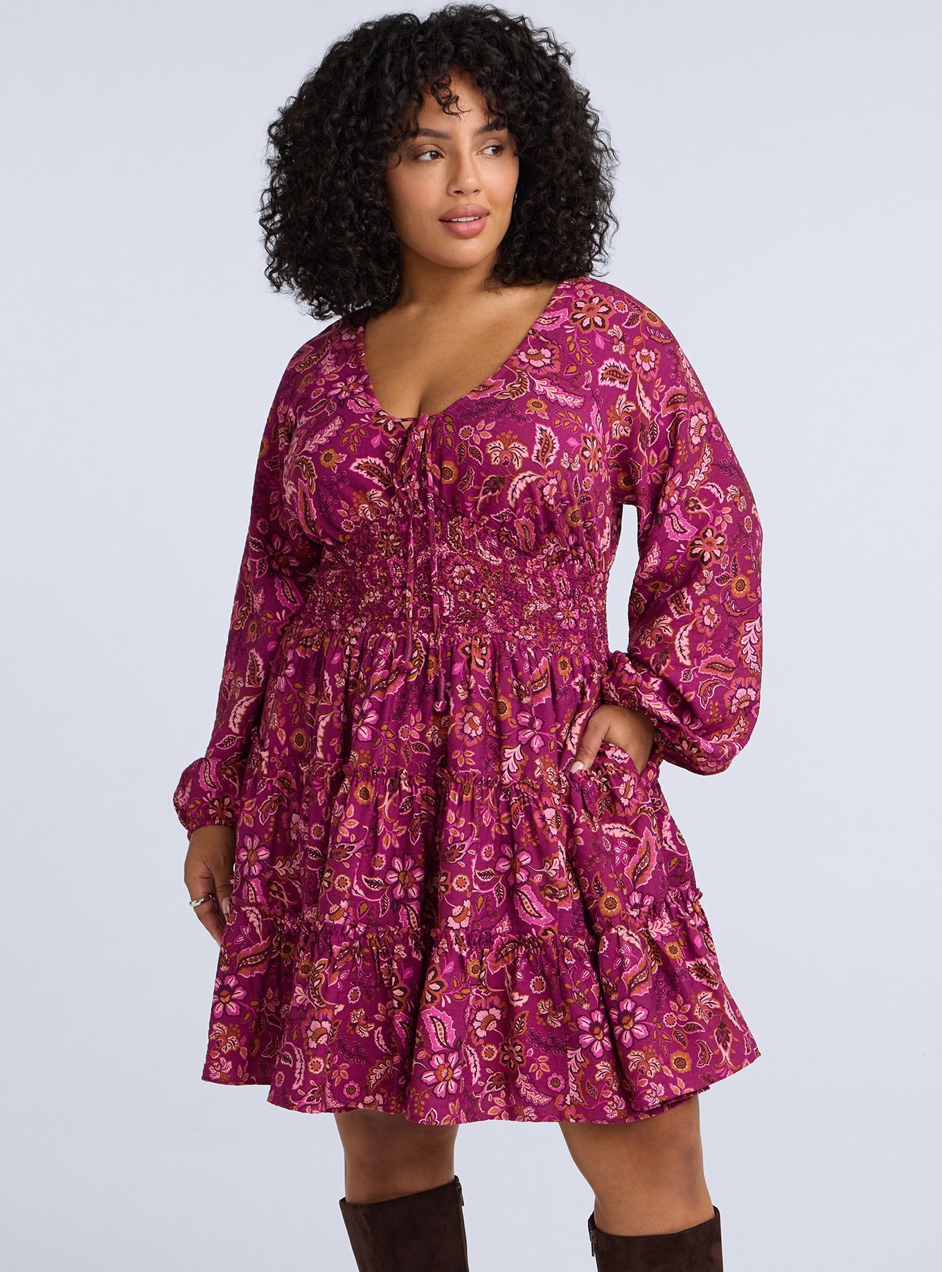 Plus Size - Belle Isle Smocked Waist Tiered Mini Dress - Torrid