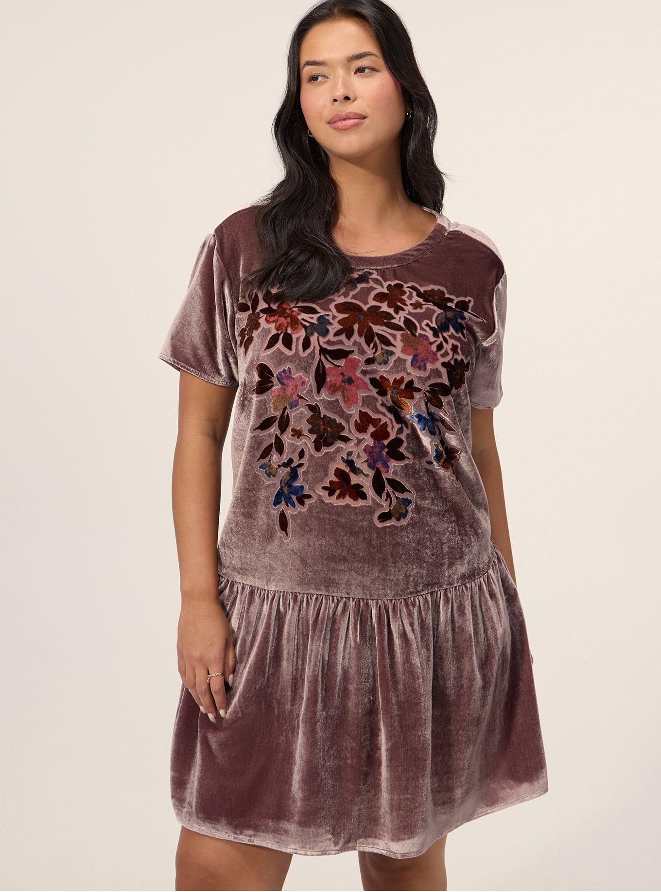 Plus Size Festi Drop Waist Velour Mini Dress, ROSE TAUPE, alternate